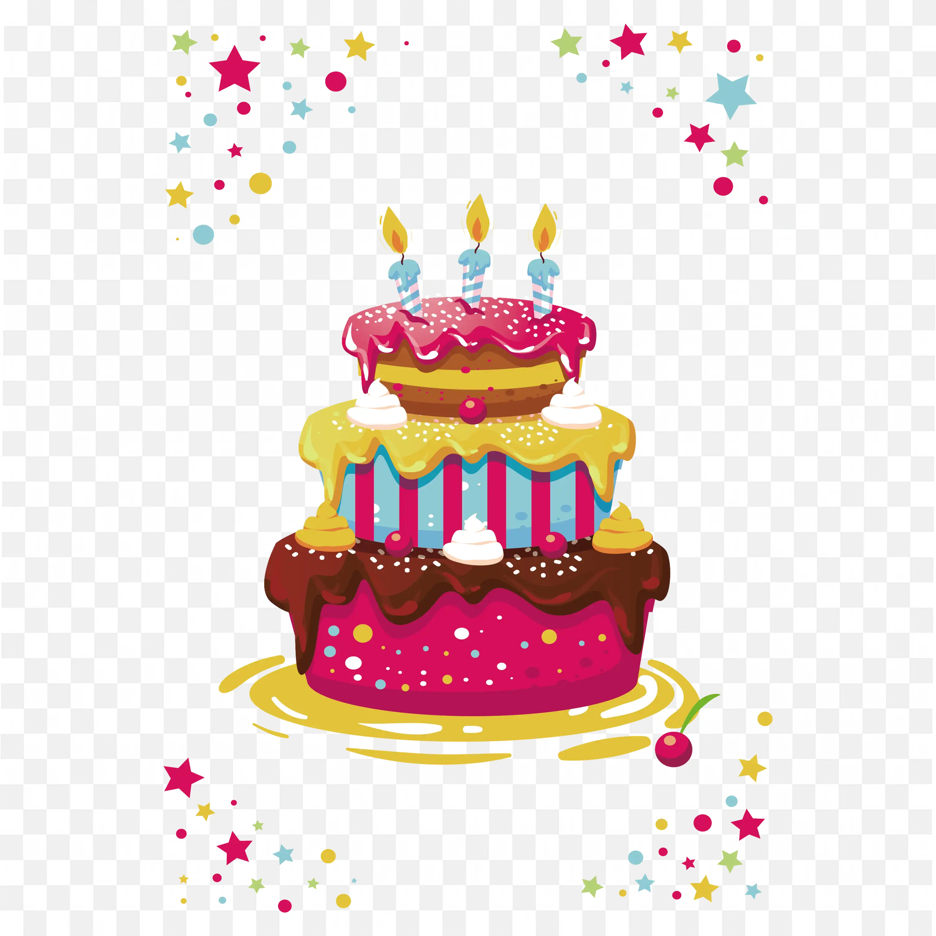 ThreeTier Birthday Cake Lit Candles Festive Sprinkles PNG