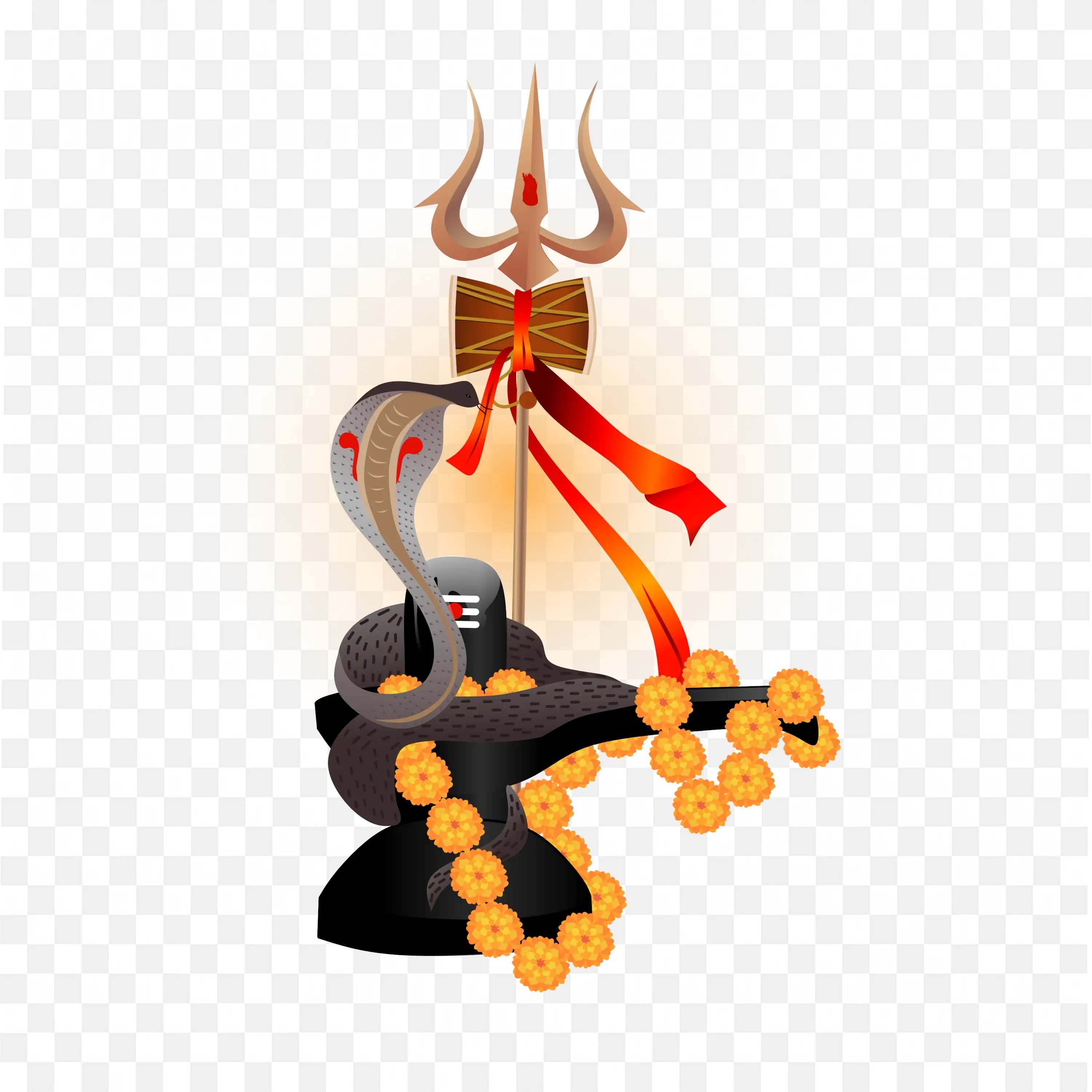 Trishul and Damru with Shivling Symbol on Orange Glow Backdrop