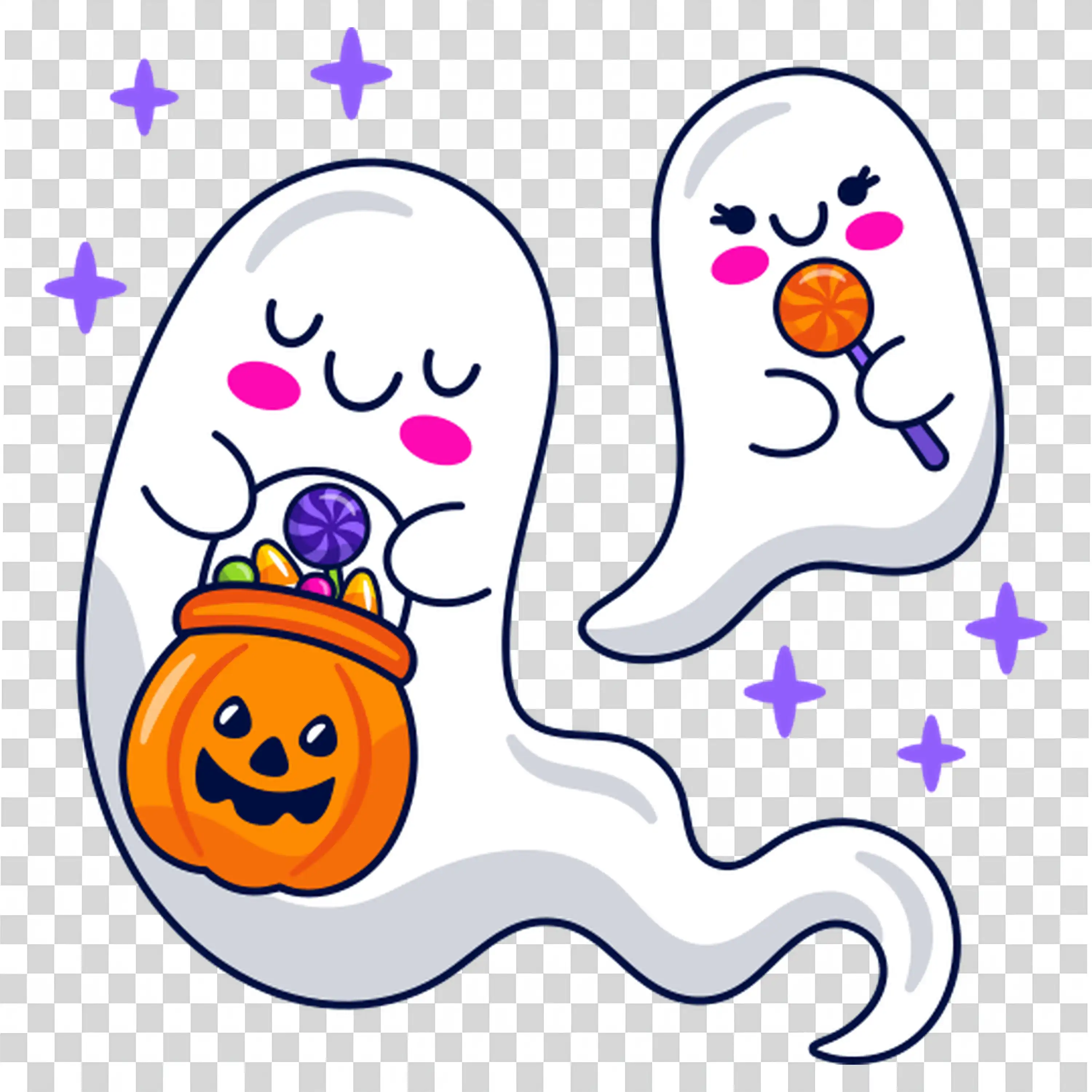 Two Playful Ghosts with Pumpkins for a Spooky Celebration