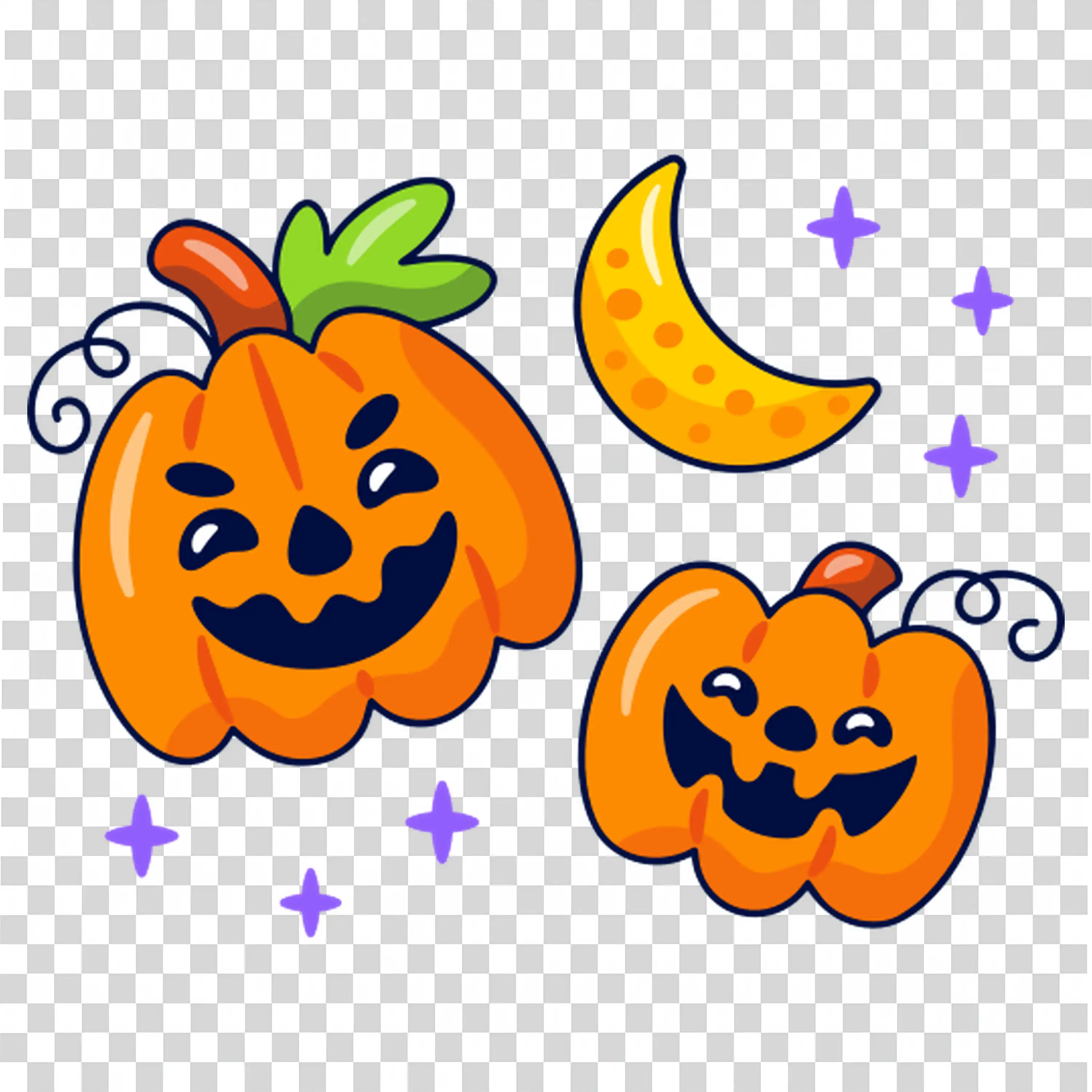 Two Pumpkins with Stars and Moon for Halloween Theme