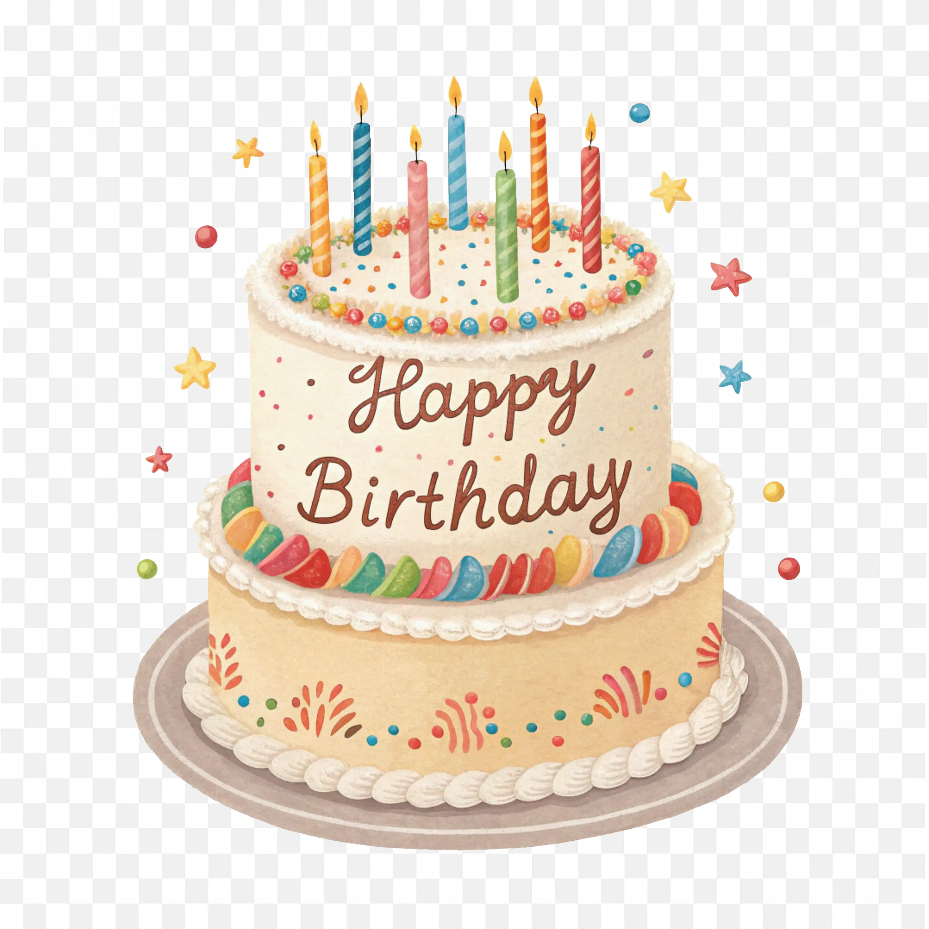 Two Tier Birthday Cake with Sprinkles and Happy Birthday Text