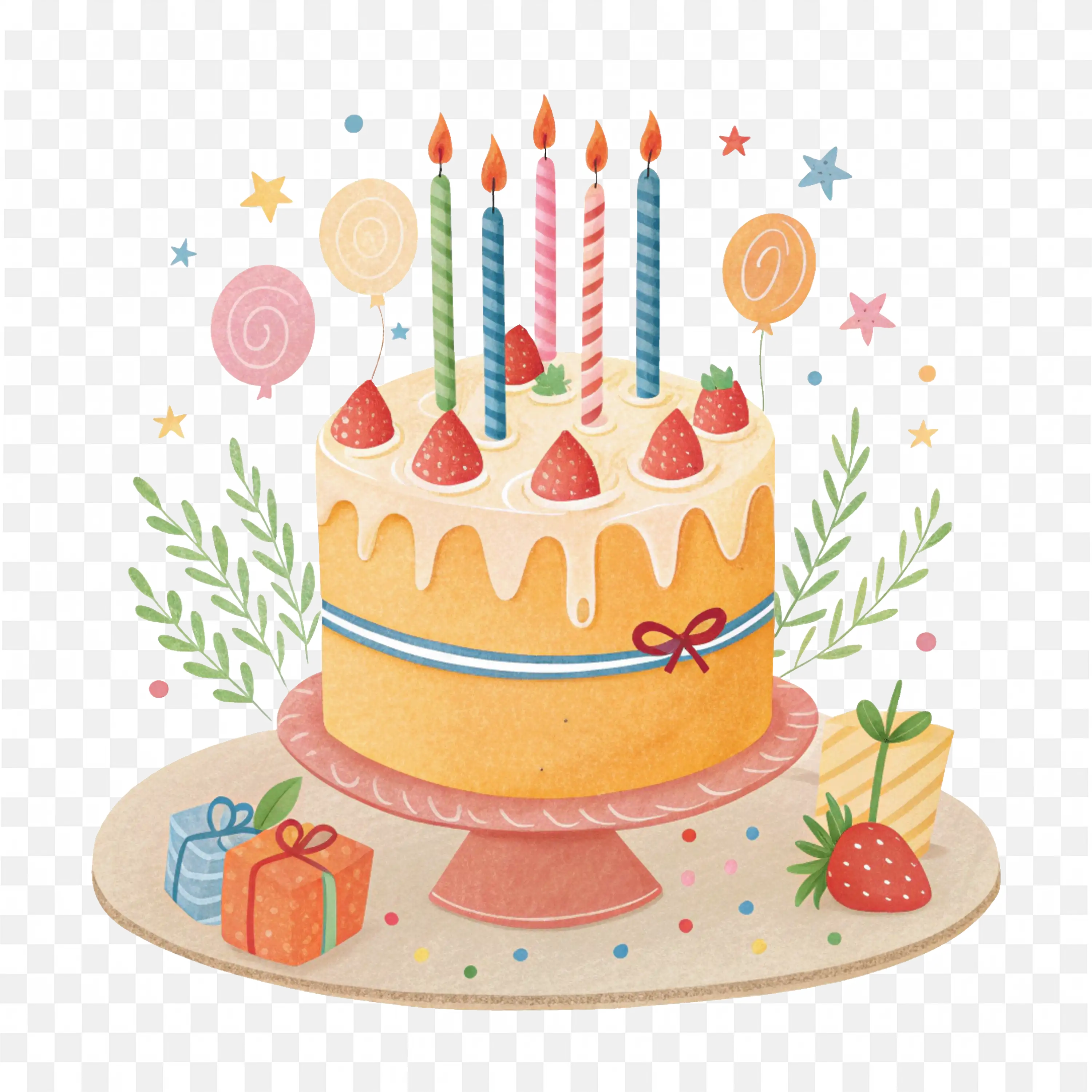 Two Tier Cake with Strawberries Festive Candle Topper Art