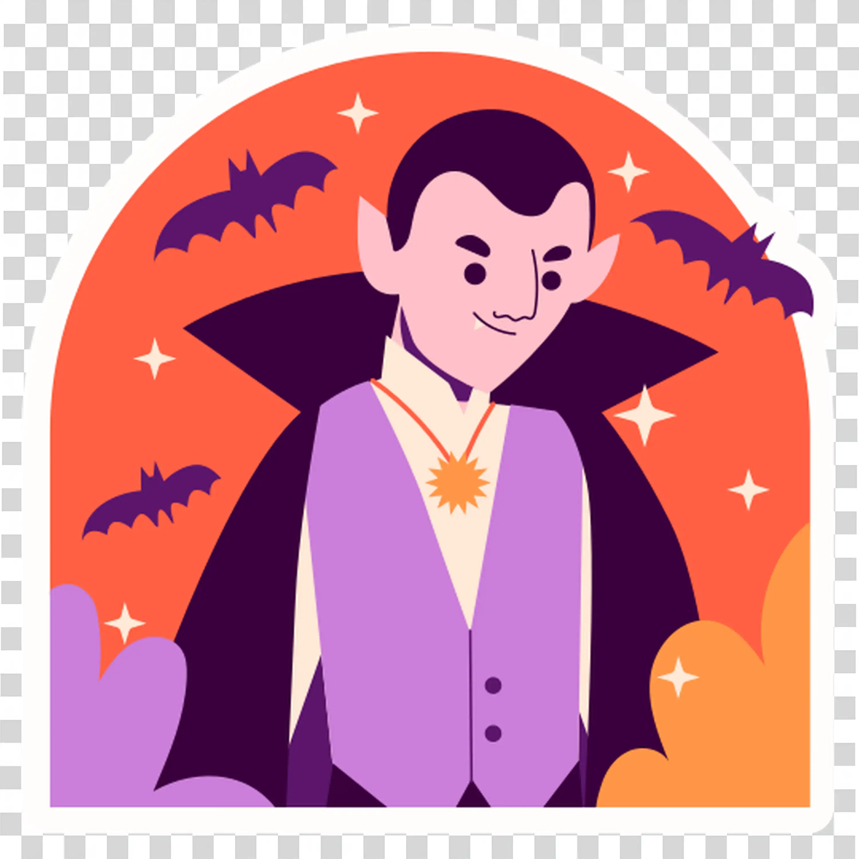 Vampire Character Dressed in a Purple Cape for Halloween