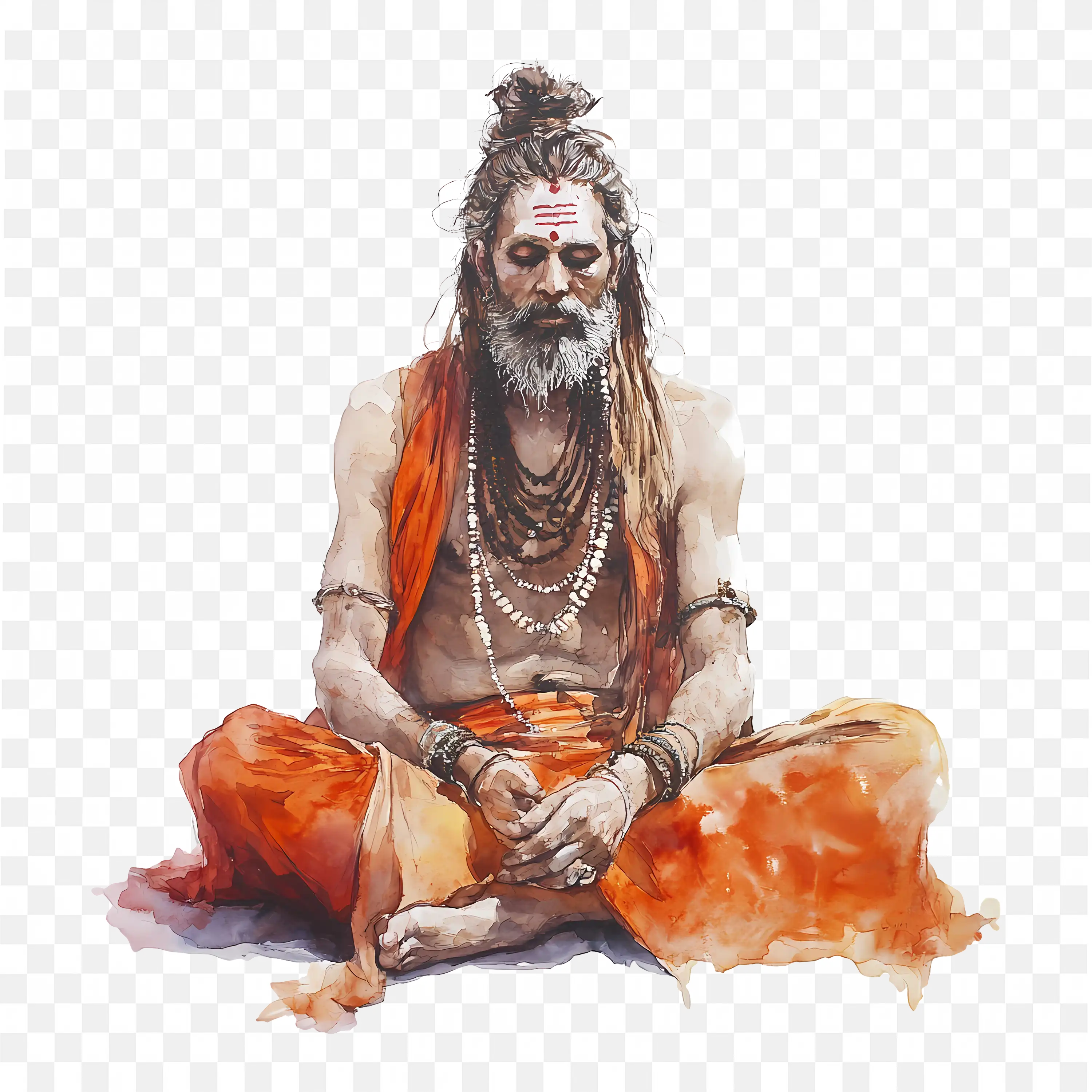 Varanasi Shiva Sadhu Meditation Aghori in Kavi Dress Closed Eyes PNG