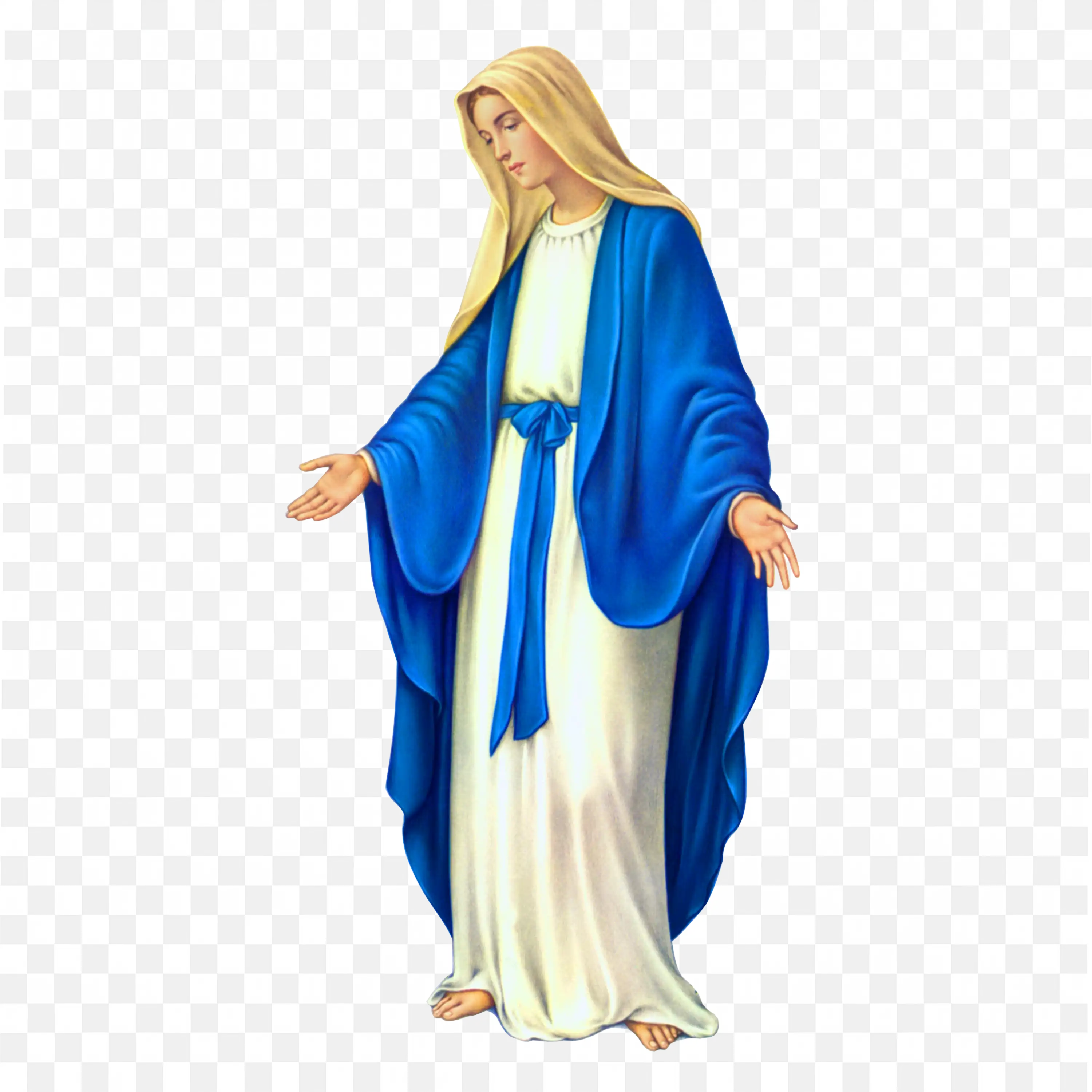 Virgin Mary in Blue and White Robes Holy Mother PNG Art