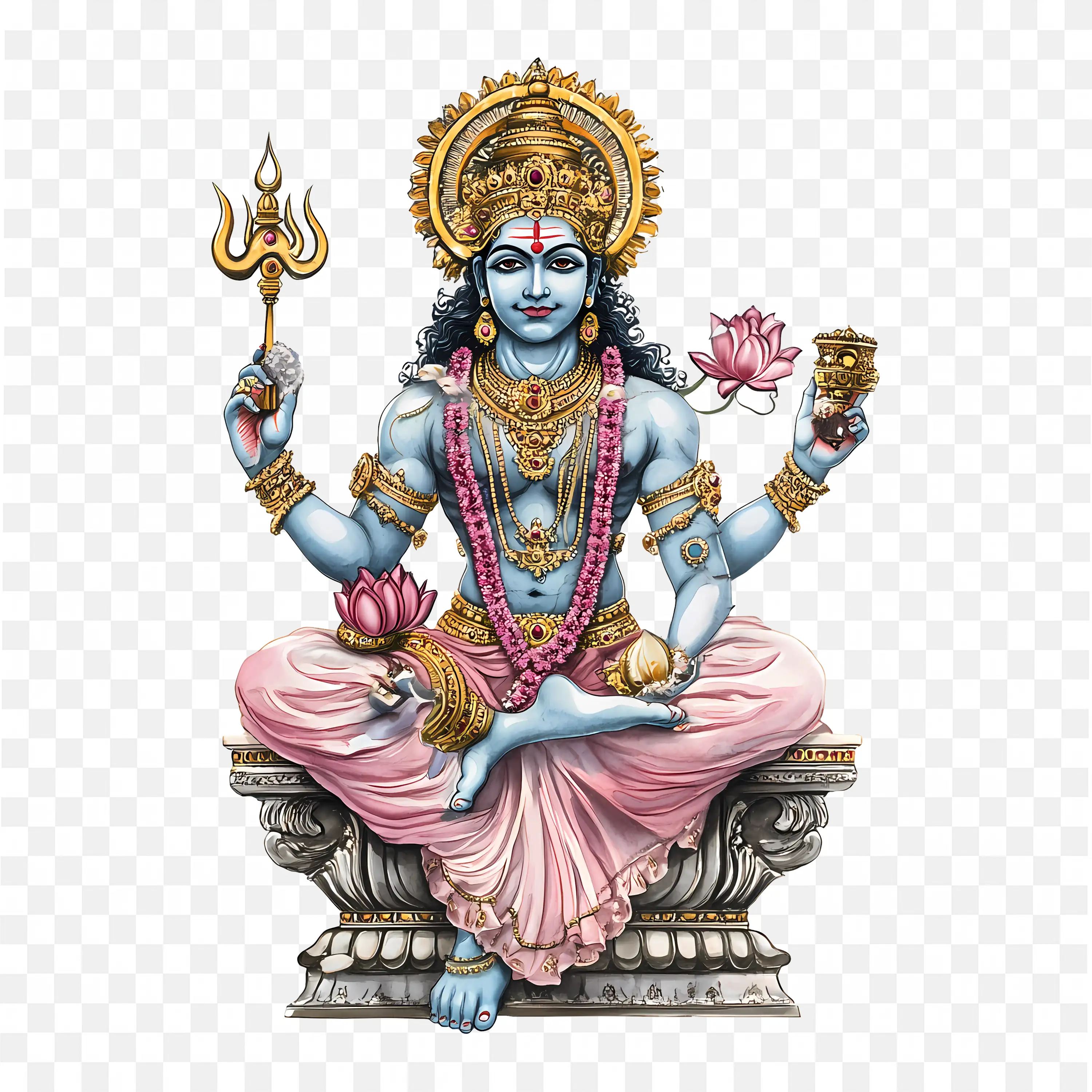 Vishnu Illustration Four Arms and Blue Skin Symbolism PNG