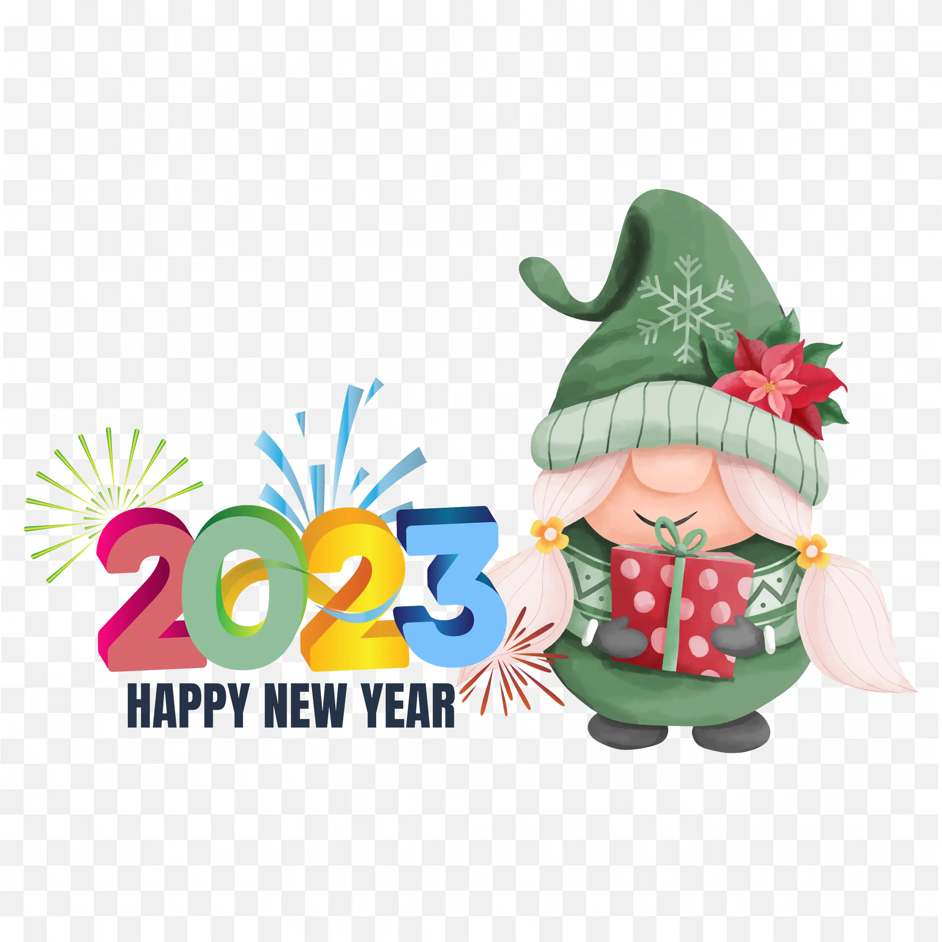 Watercolor Christmas Gnome Cheerful New Year Illustration