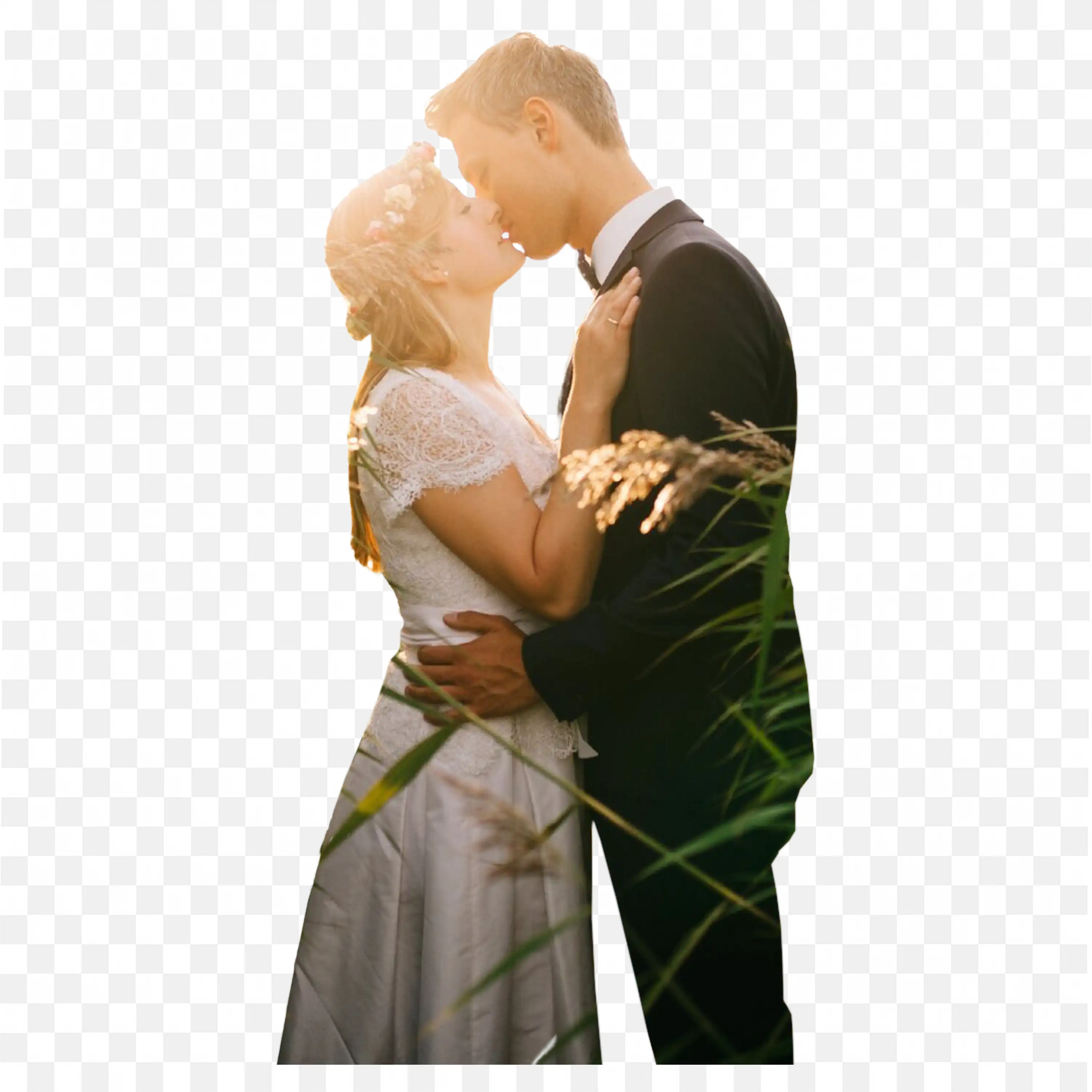 Wedding Couple Embrace Romantic Marriage Ceremony Image