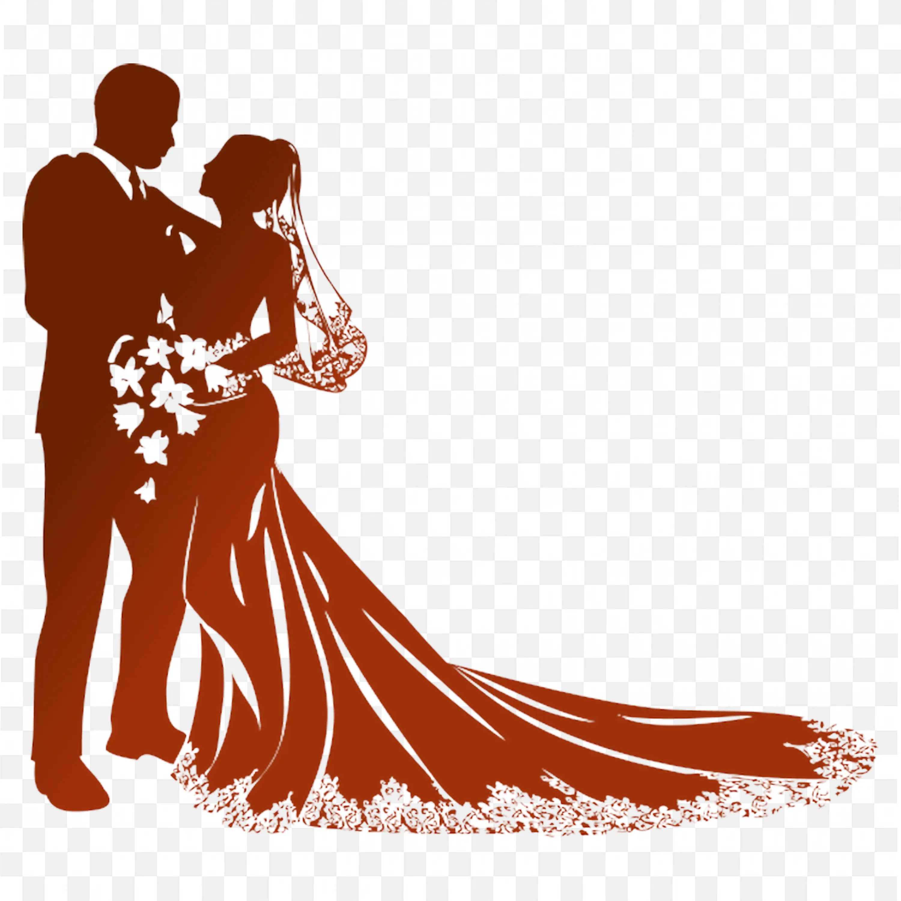 Wedding Couple Embrace Silhouette Romantic Celebration Art