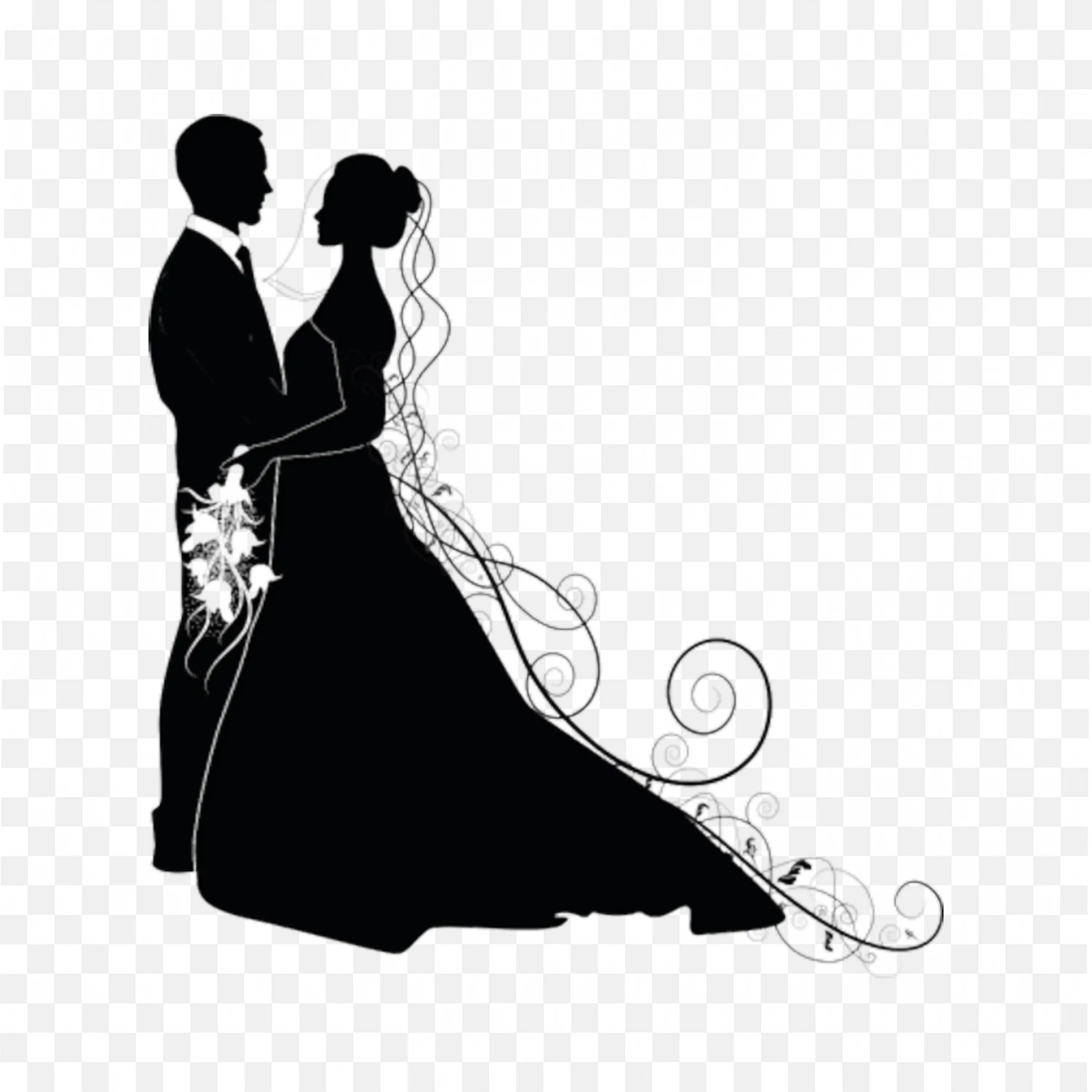 Wedding Couple Hugging in Love Silhouette Romantic Art