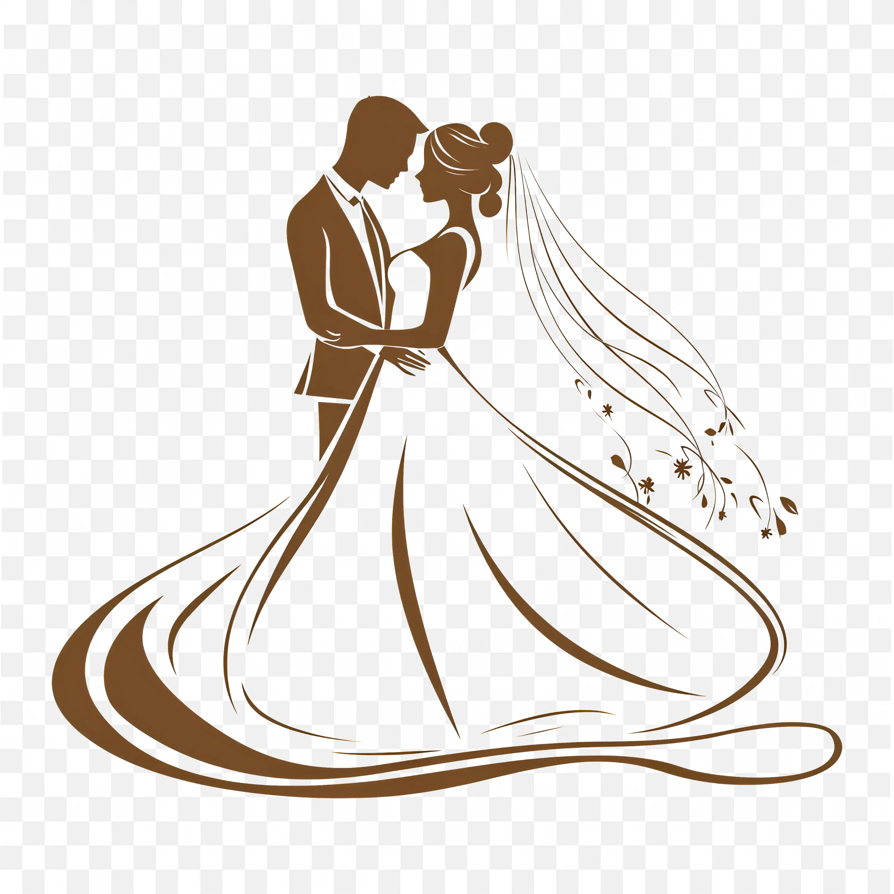 Wedding Couple Line Art Bride and Groom in Loving Embrace