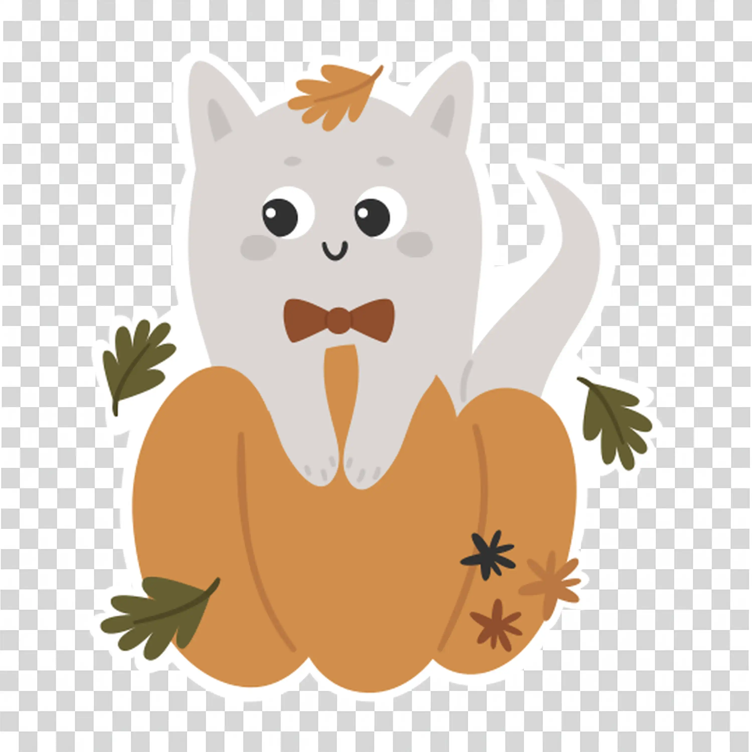 White Cat Sitting On an Orange Pumpkin for Halloween
