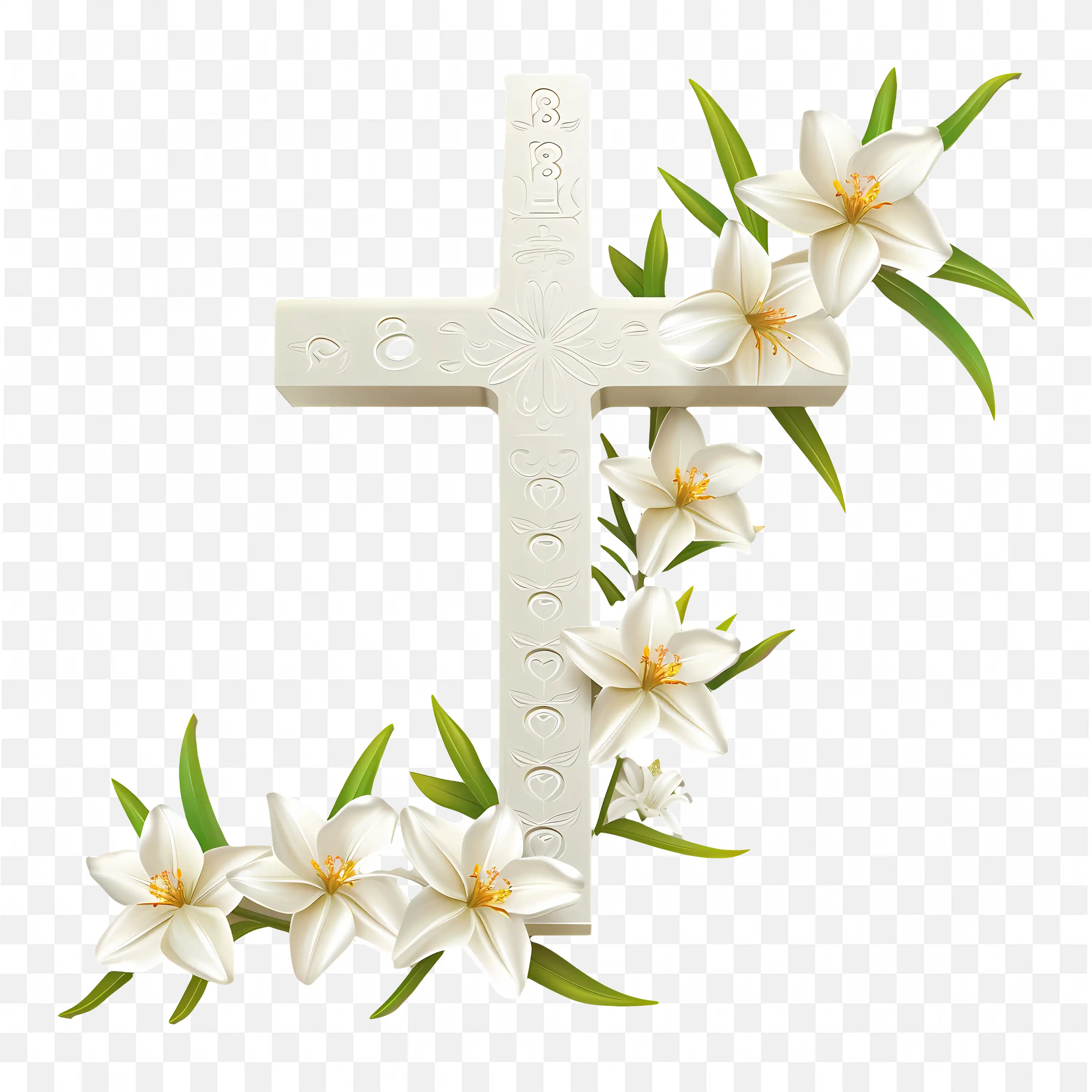 White Lily Cross Symbolic Christian Art for Easter Celebration PNG