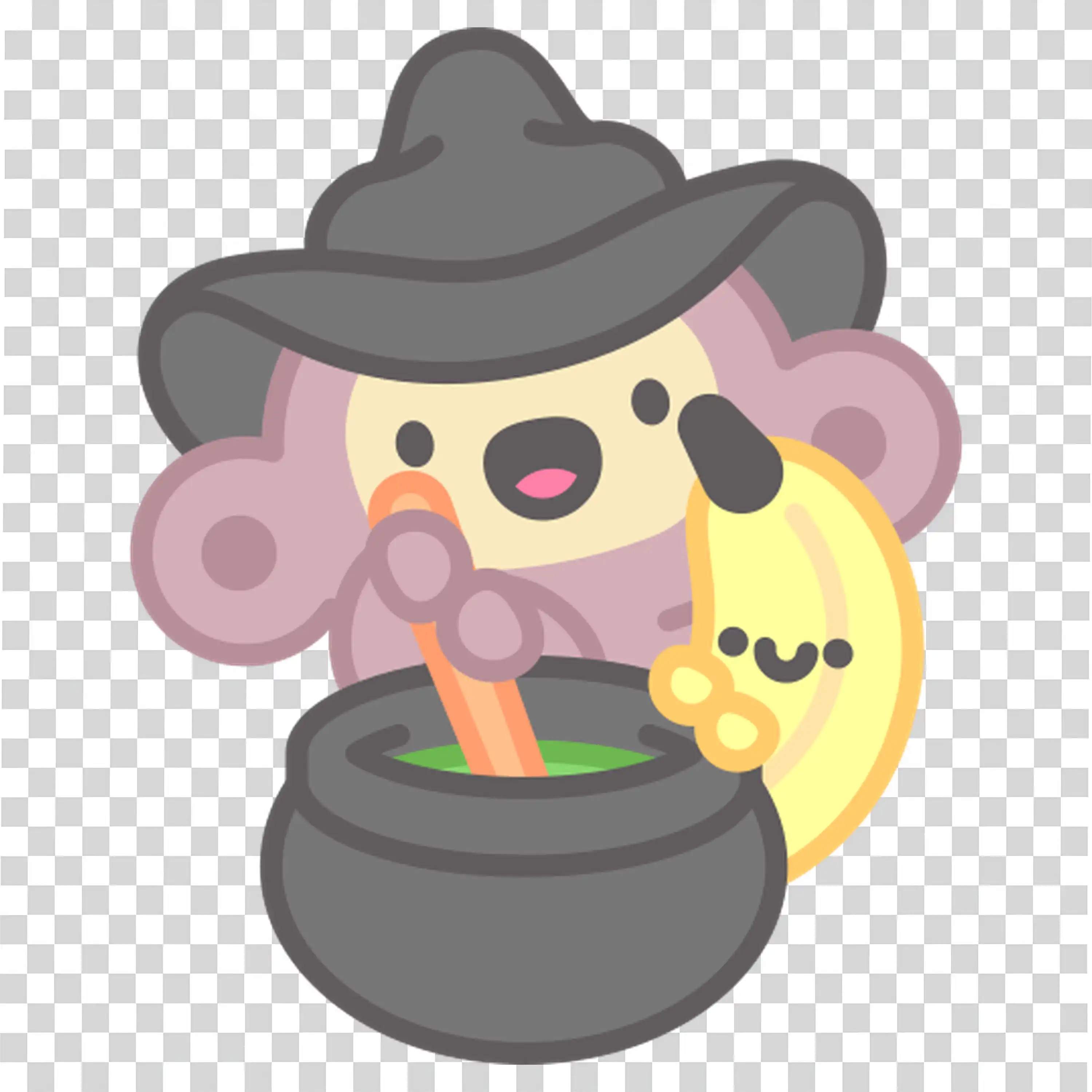 Witch Cauldron with Purple Bubbles and Halloween Pumpkin