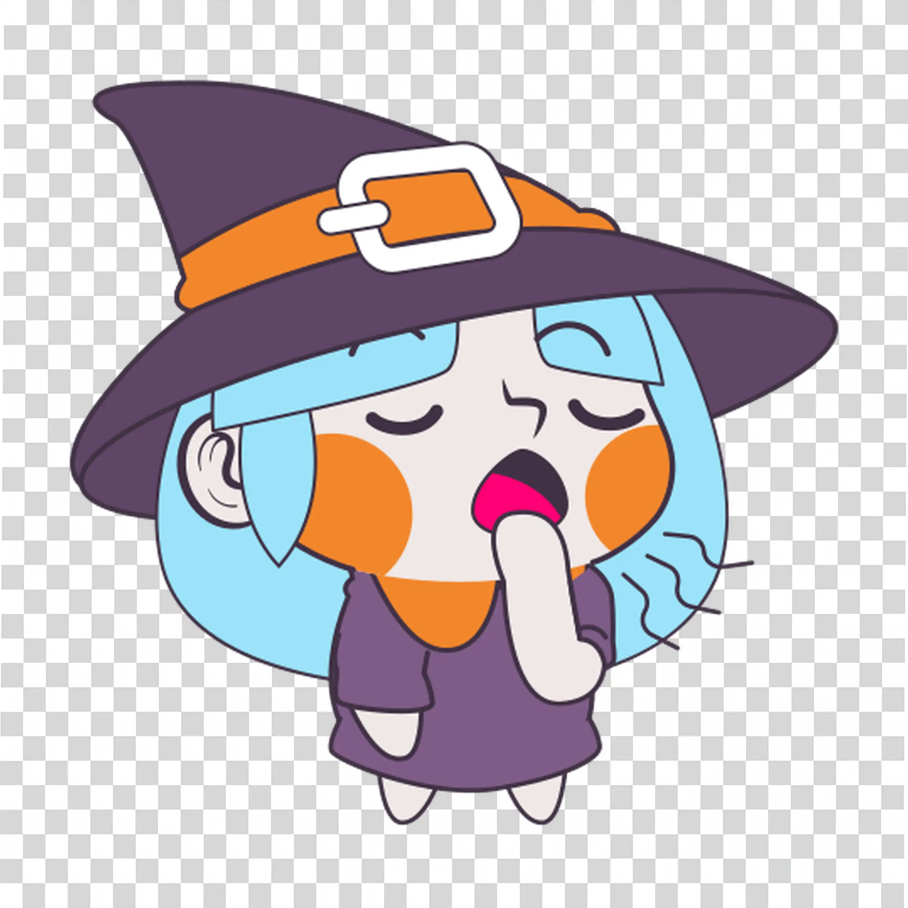 Witch Character with a Blue Hat and Glowing Pumpkin
