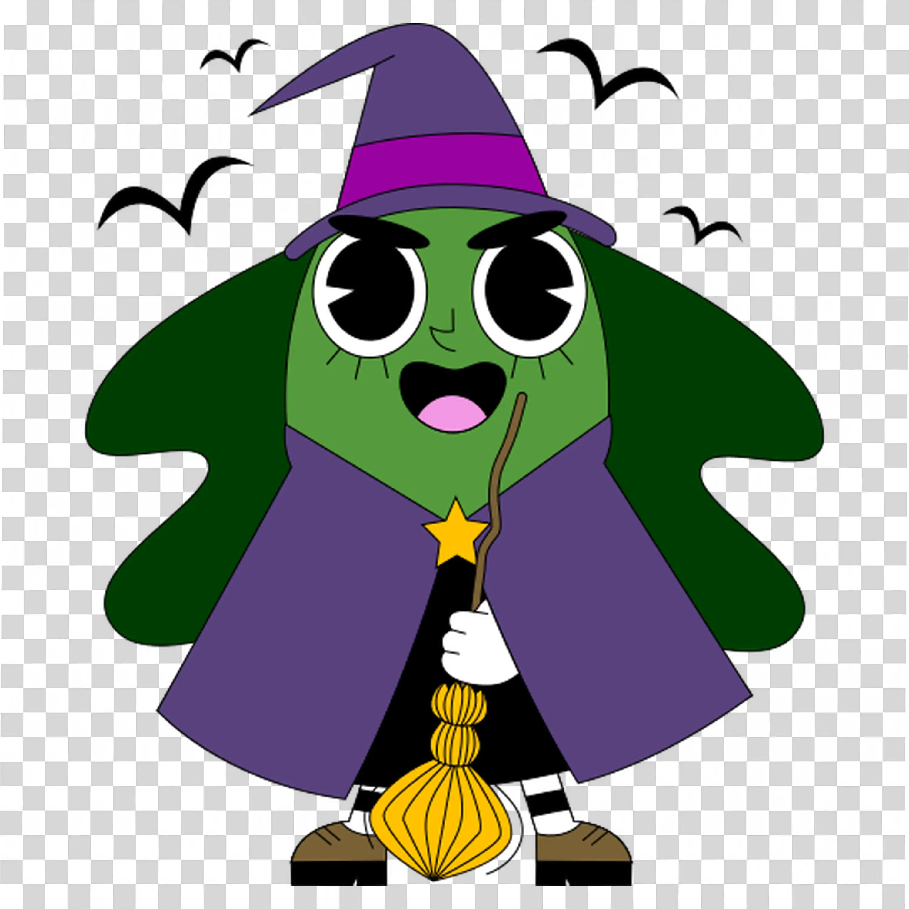 Witch Character with Pumpkin and Halloween Accessories