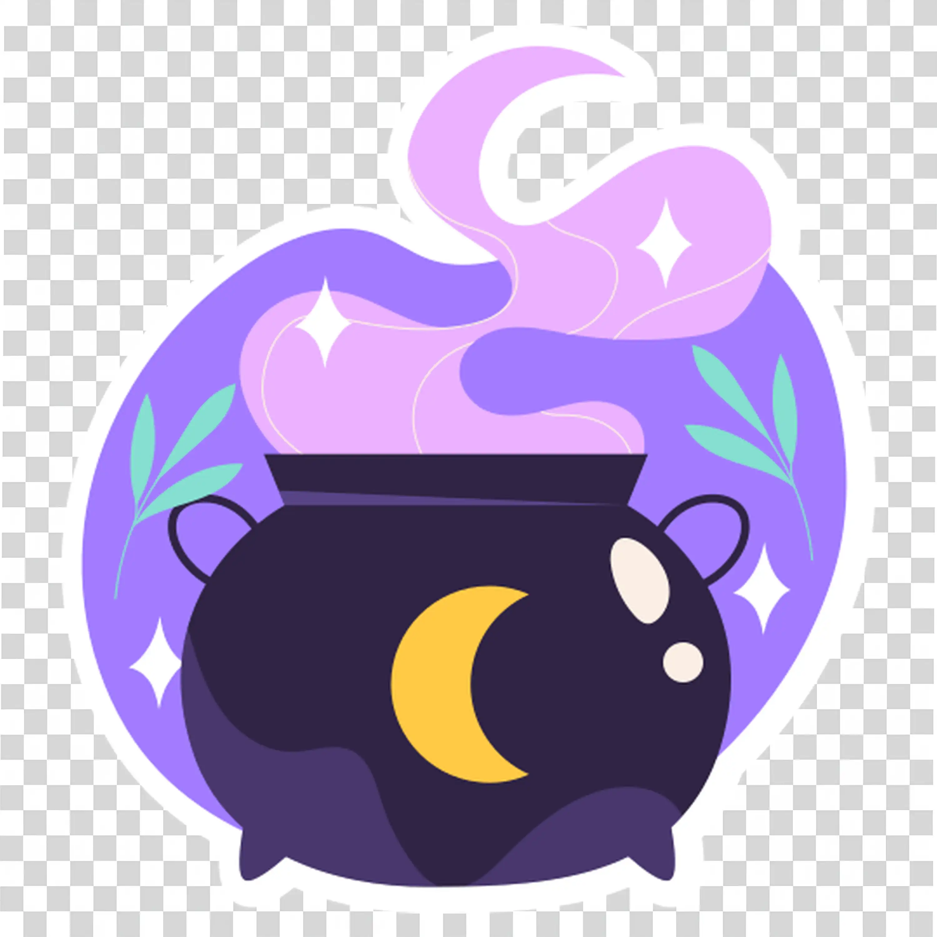 Witch Pot with Purple Mist in Halloween Style Art PNG