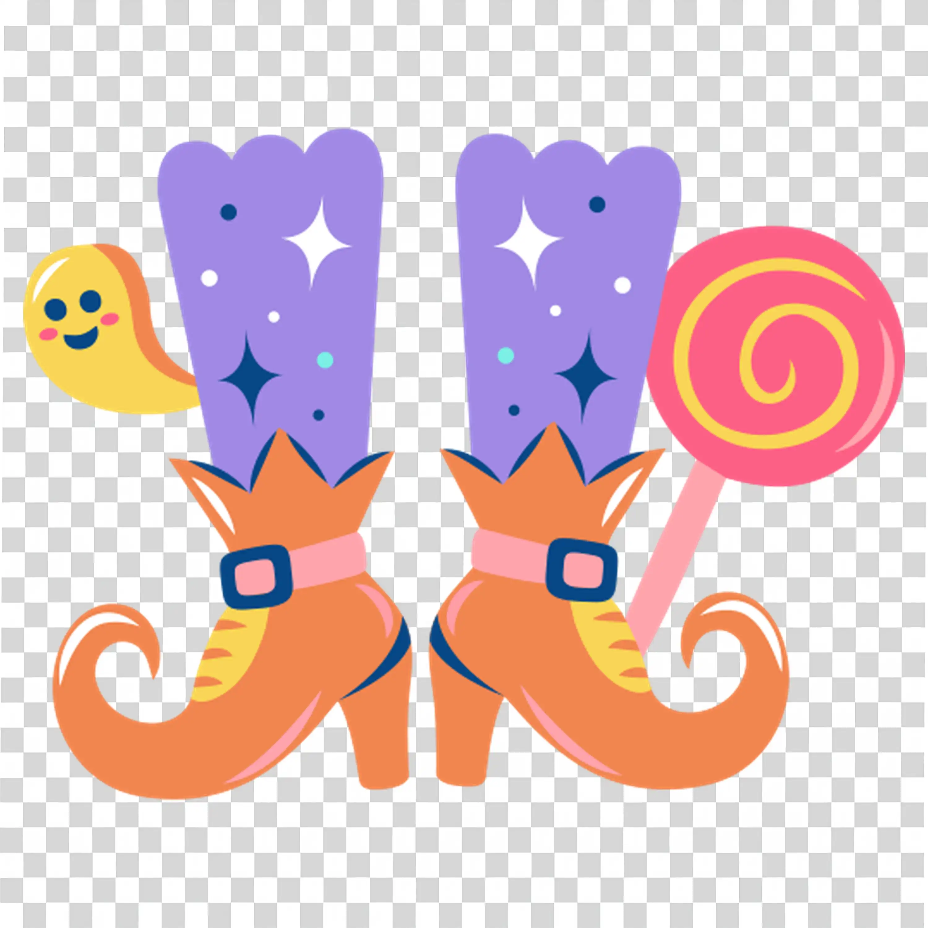 Witch Shoes with Candy Lollipops in Halloween Style