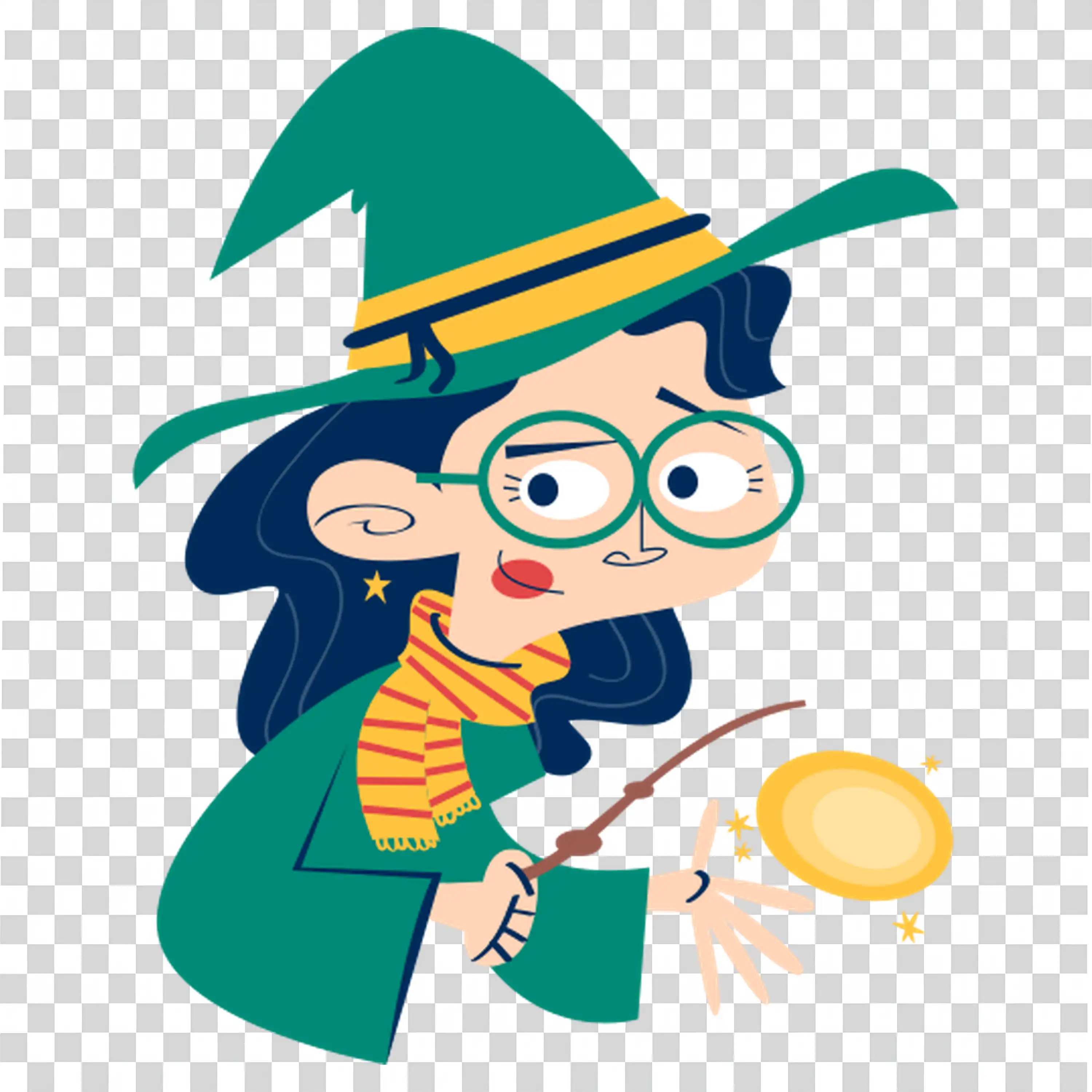 Witch with a Pointy Hat Holding a Glowing Magnifying Glass