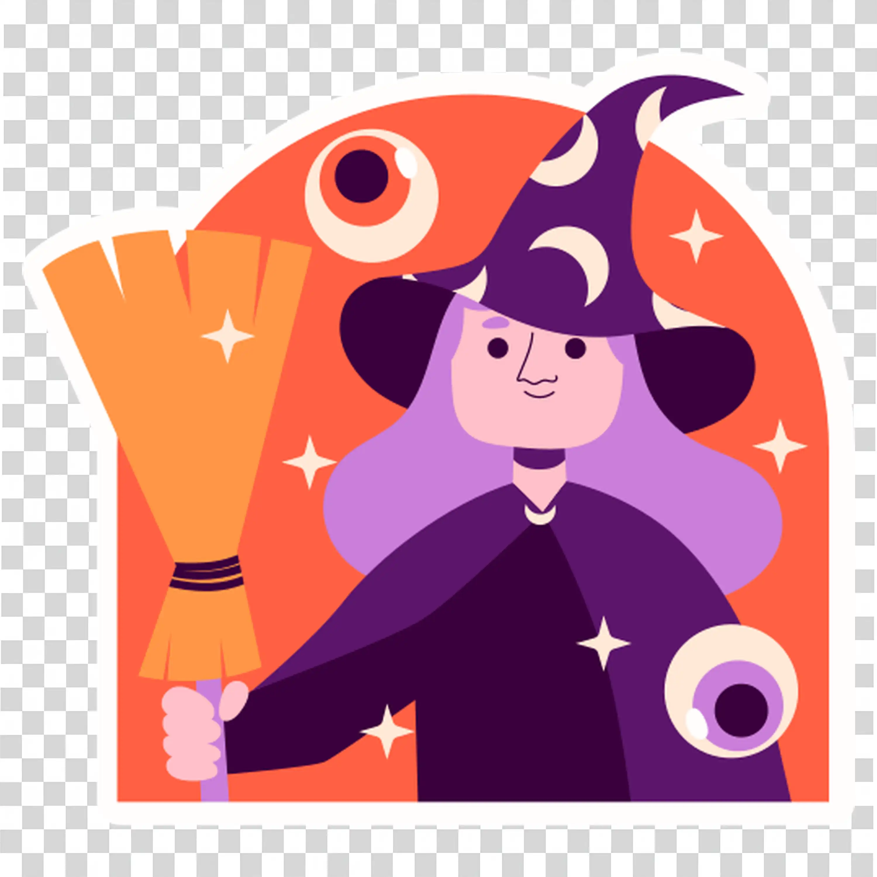 Witch with Orange Hair and Halloween Magic Free PNG