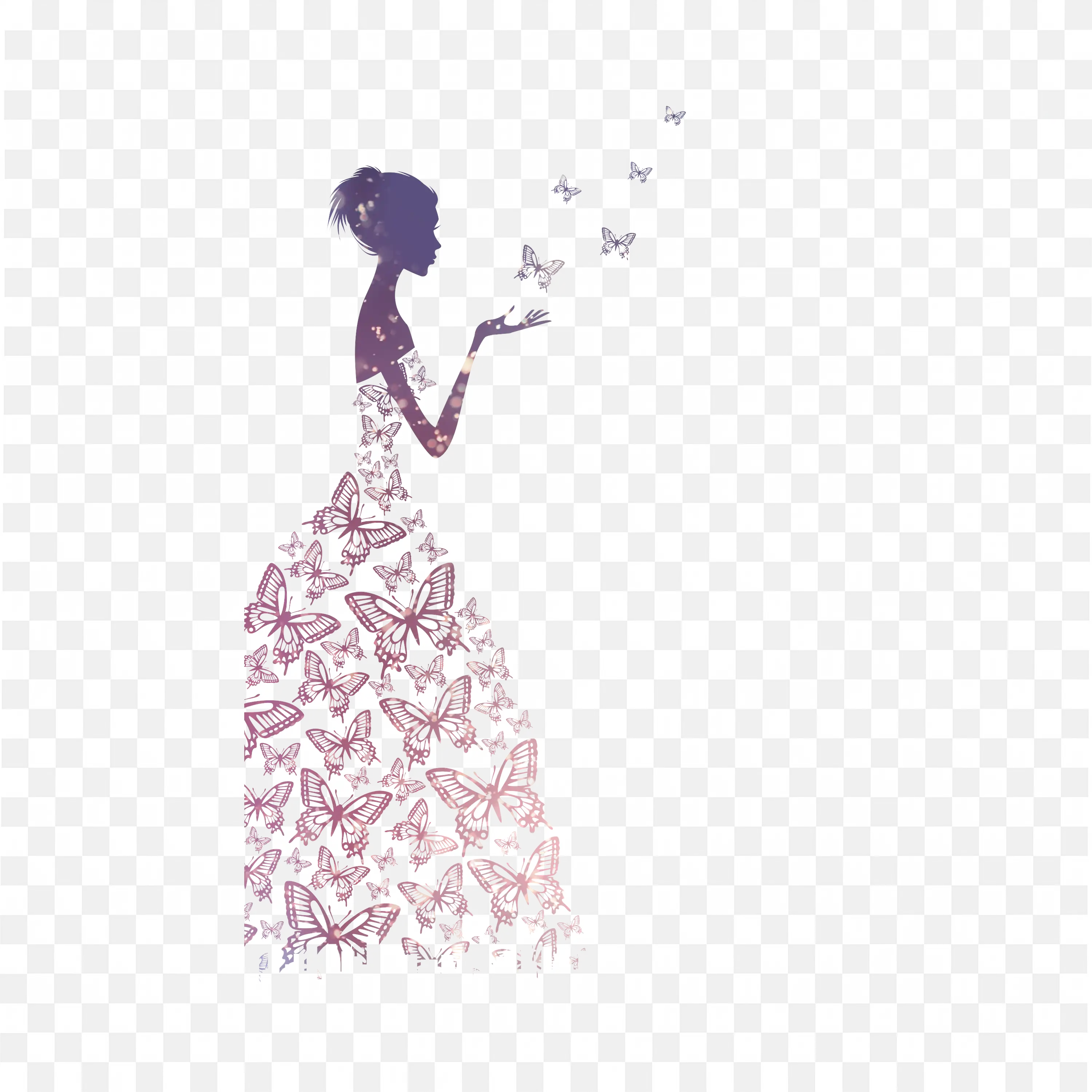 Woman Silhouette with Butterfly Dress and Flying Butterflies