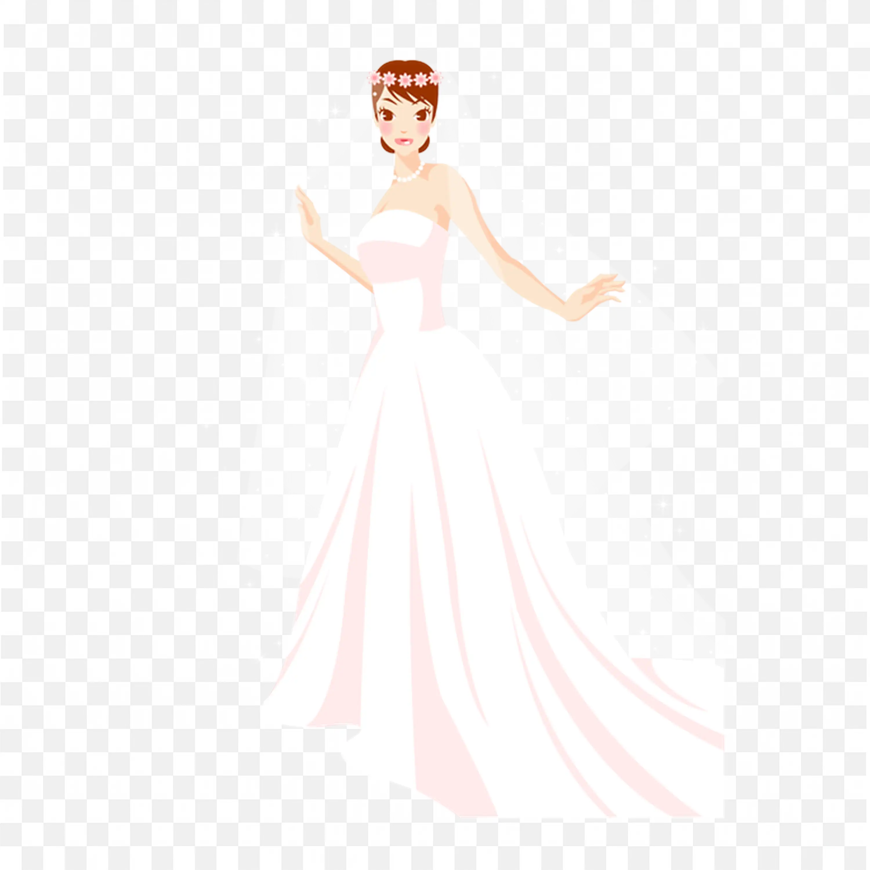 Young Bride Vector Illustration White Wedding Dress Art