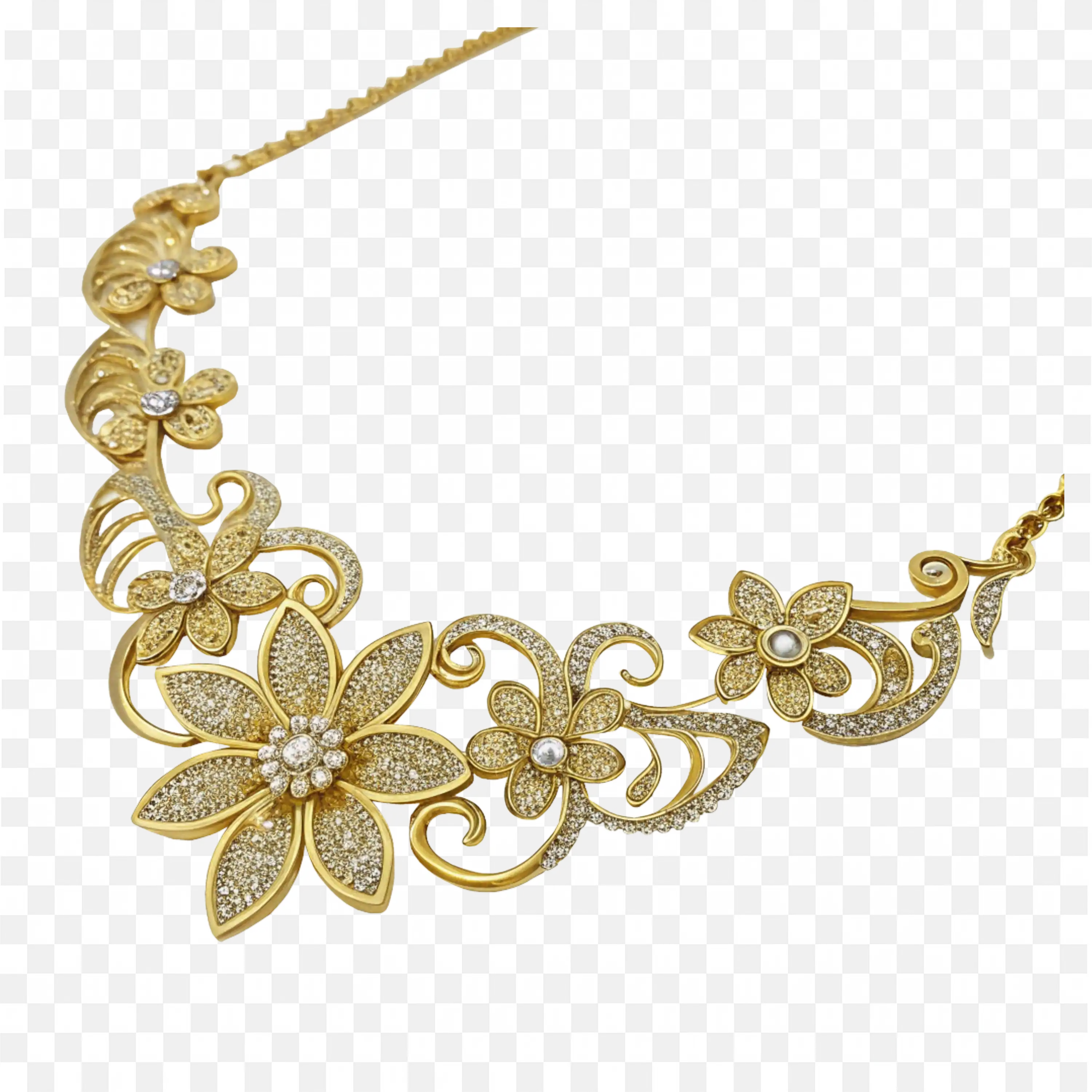 Amazing Floral Gold Necklace with Modern Touch Png Free