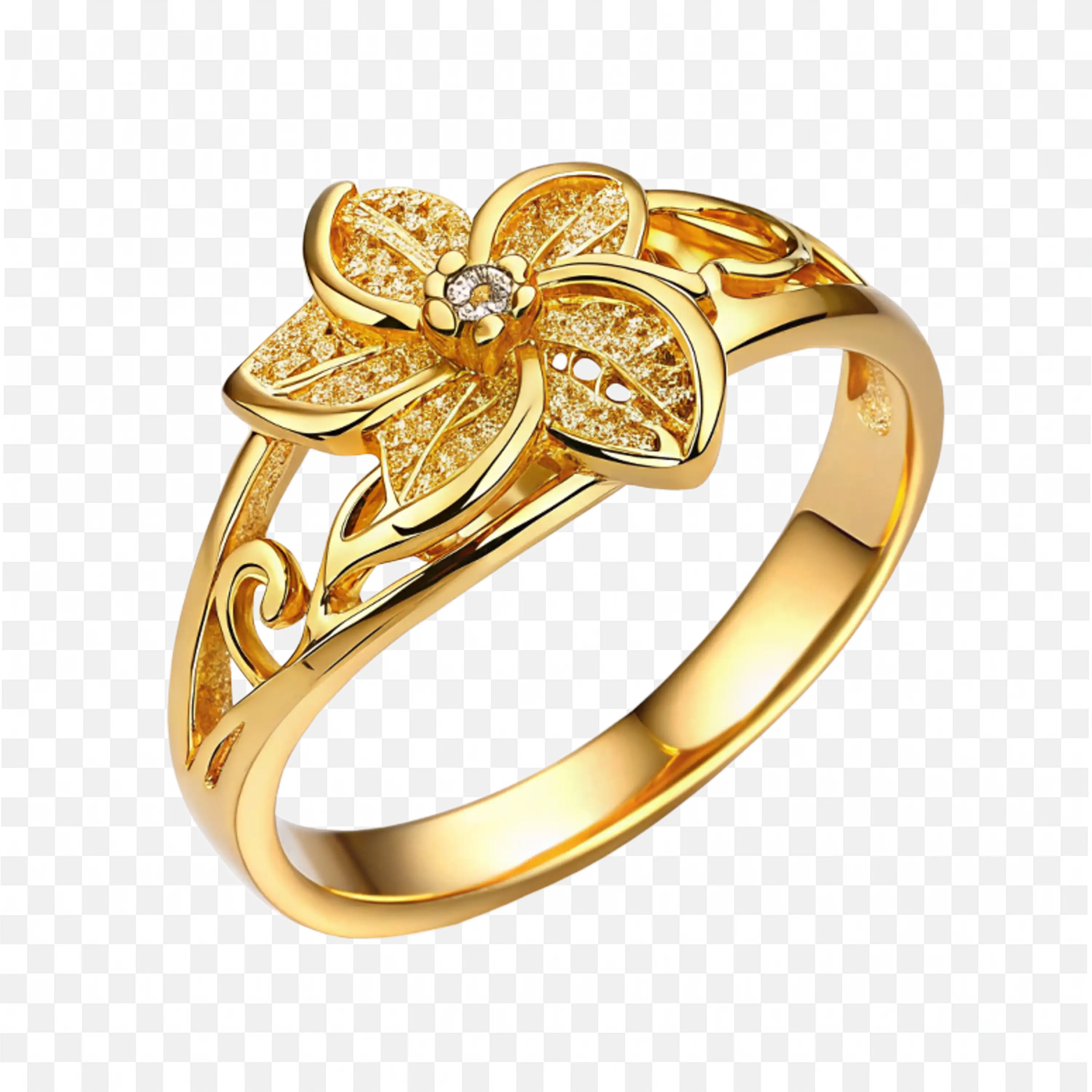 Amazing Floral Designer Gold Ring with Leaf Details Png