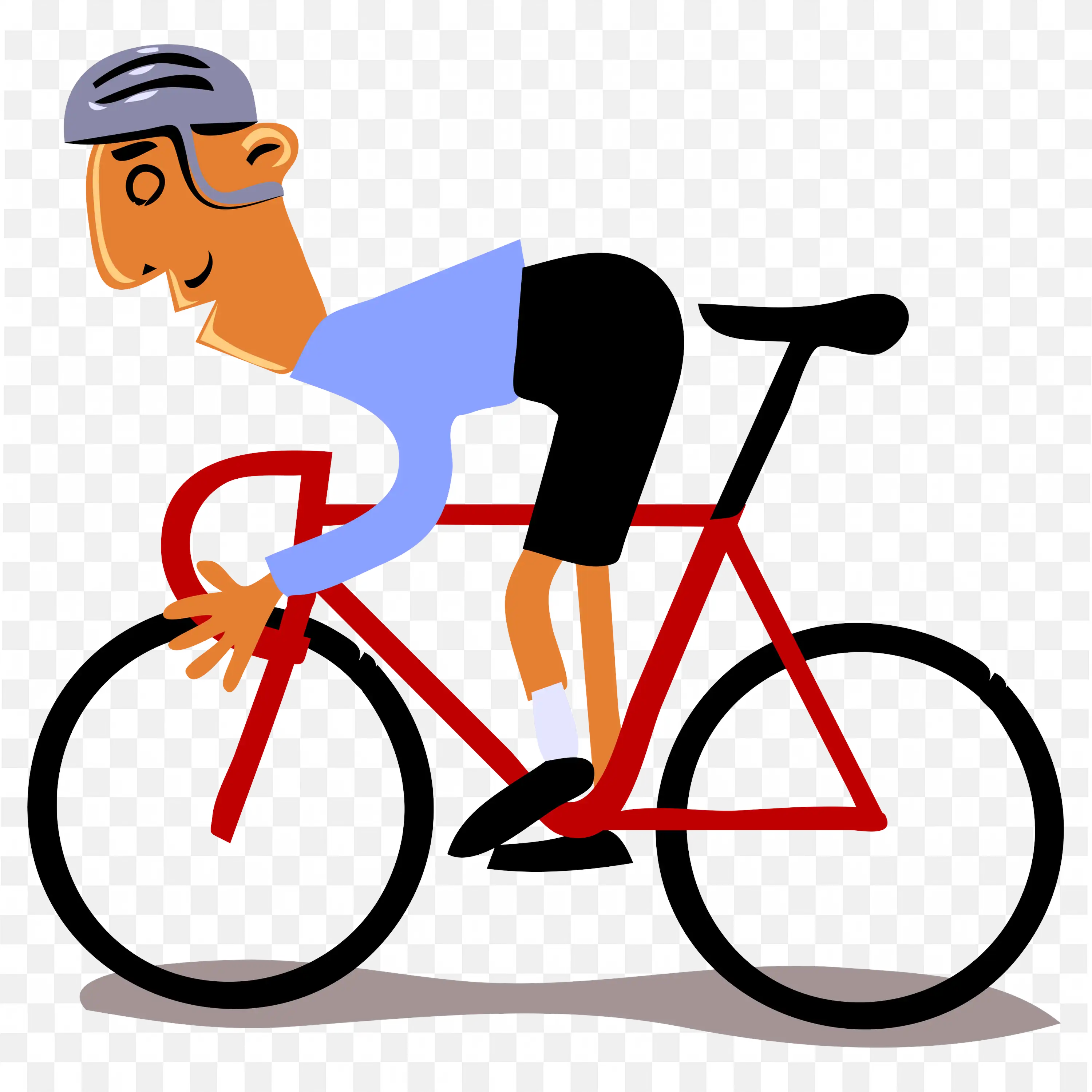 Animated Man Riding a Red Bicycle with a Helmet on His Head