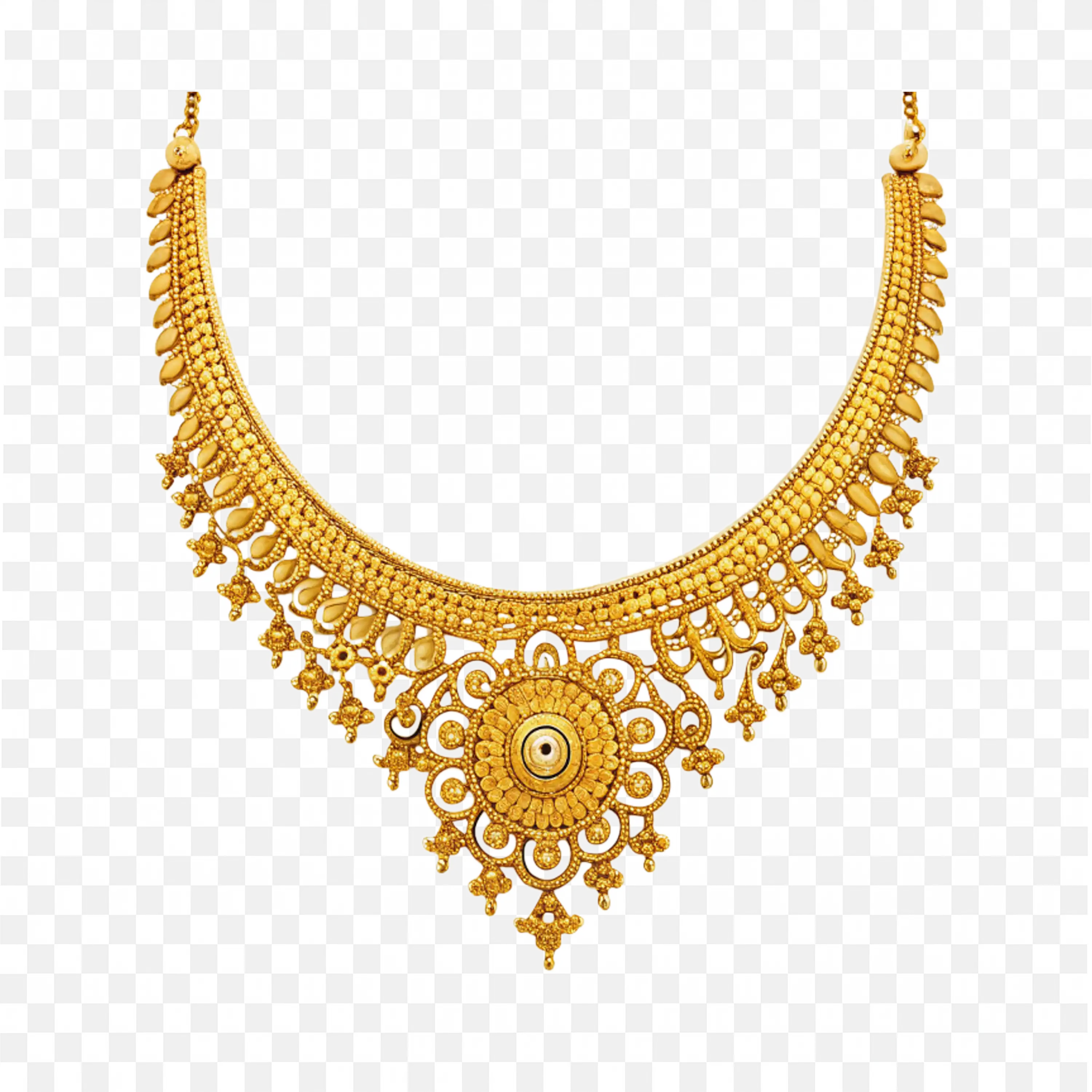 Antique Gold Necklace Design with Floral Pendant Free Png