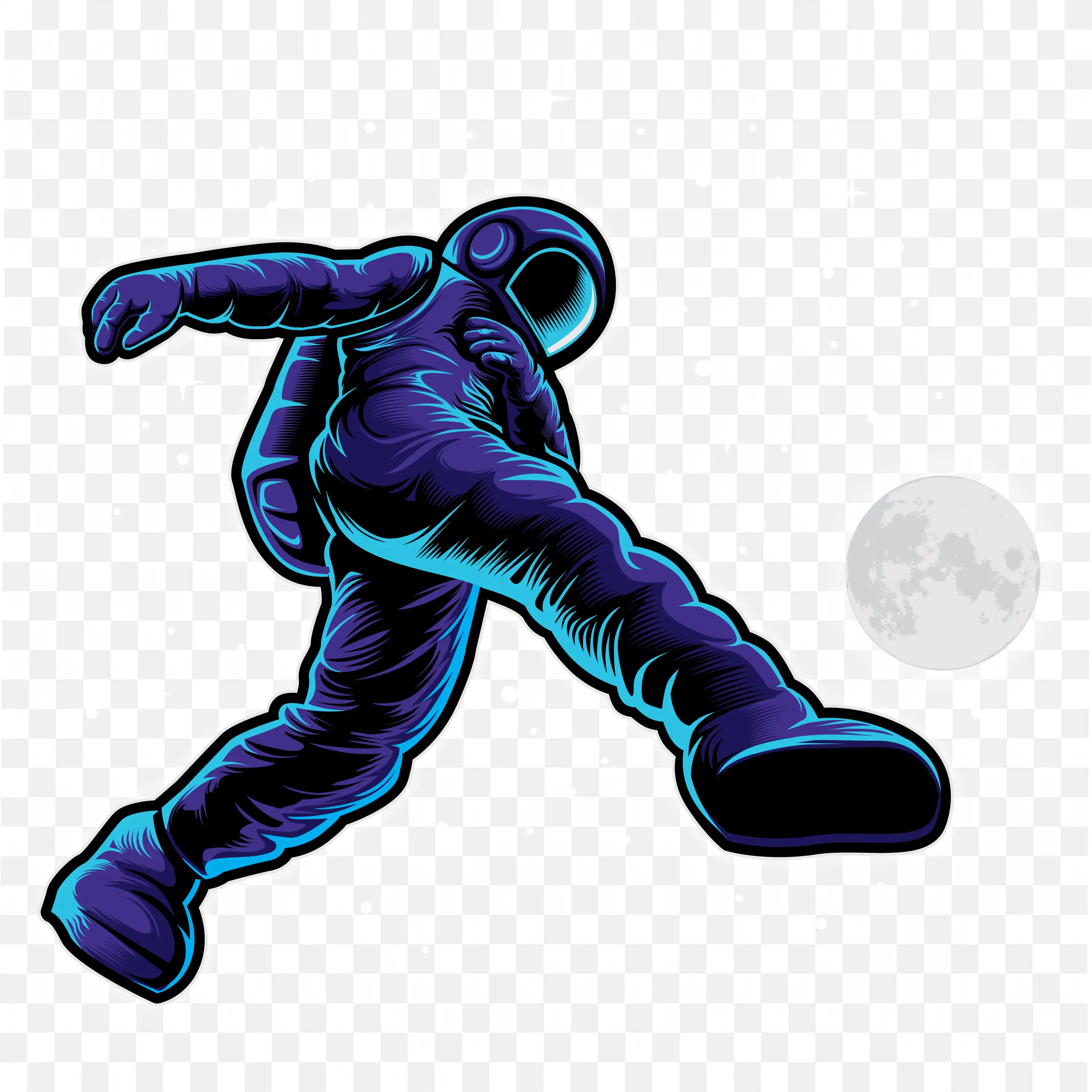 Artistic Space Figure Running and Kicking the Moon Png