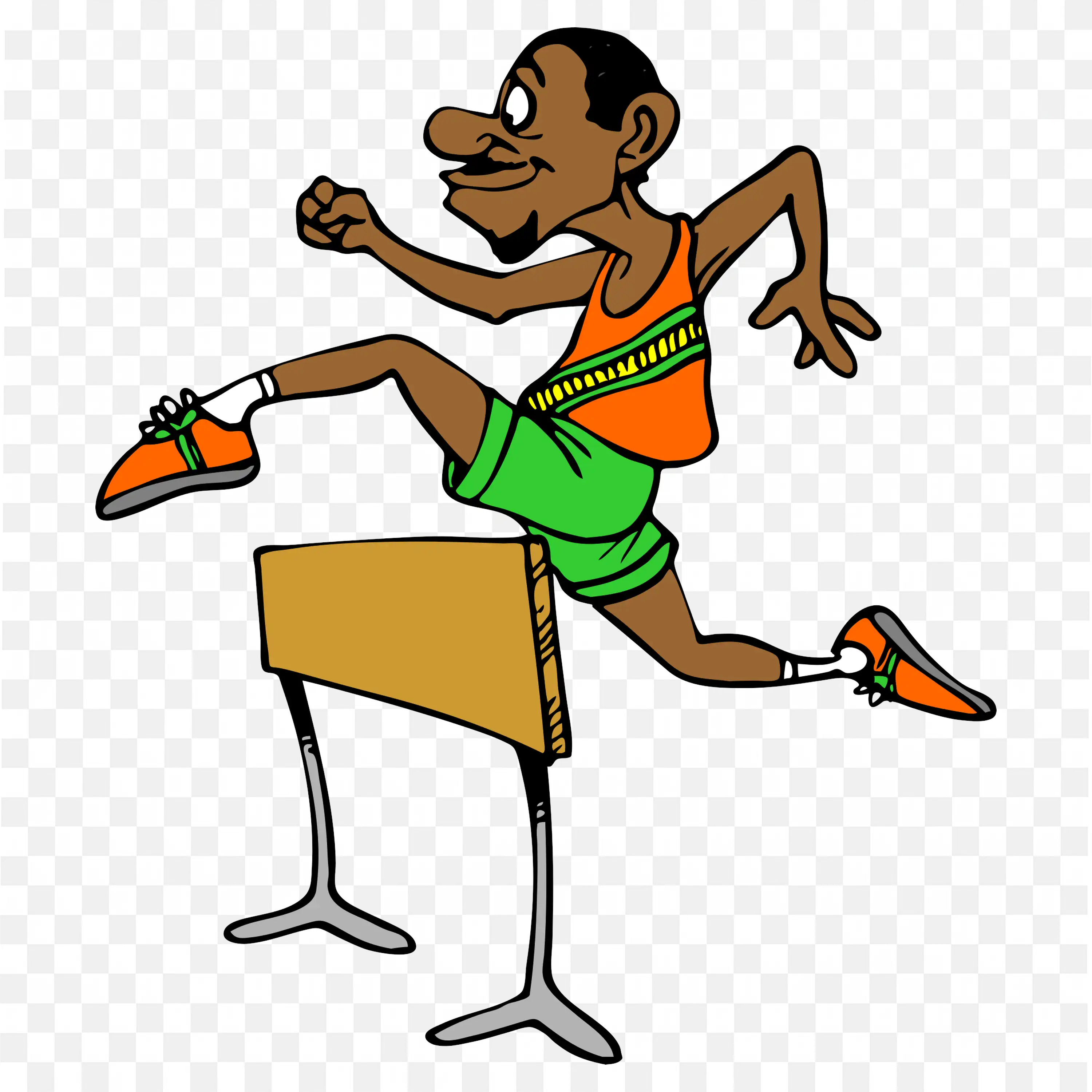 Athlete in Orange and Green Jumping Over Hurdle with Focus