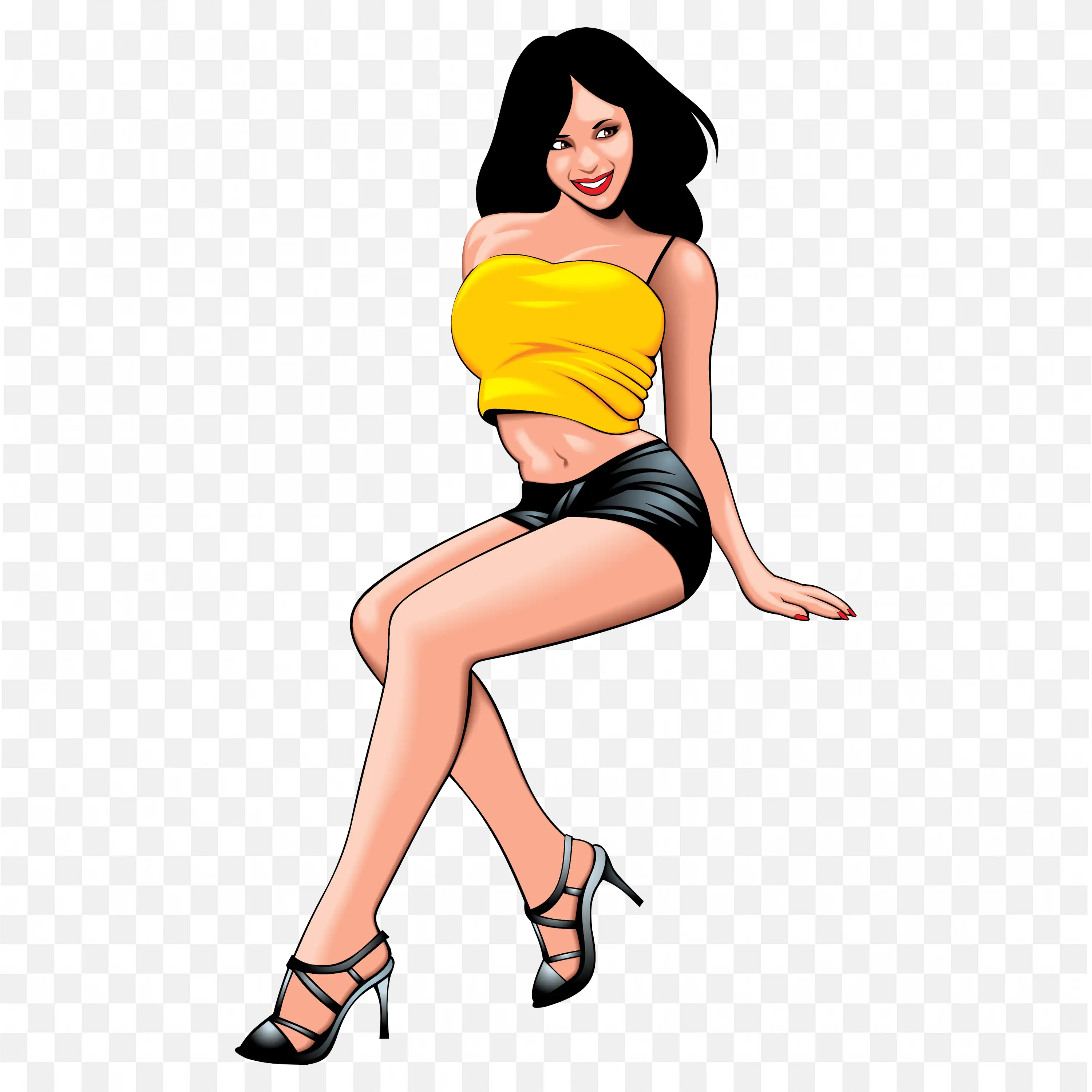 Attractive Woman Posing in a Yellow Top and Black Shorts