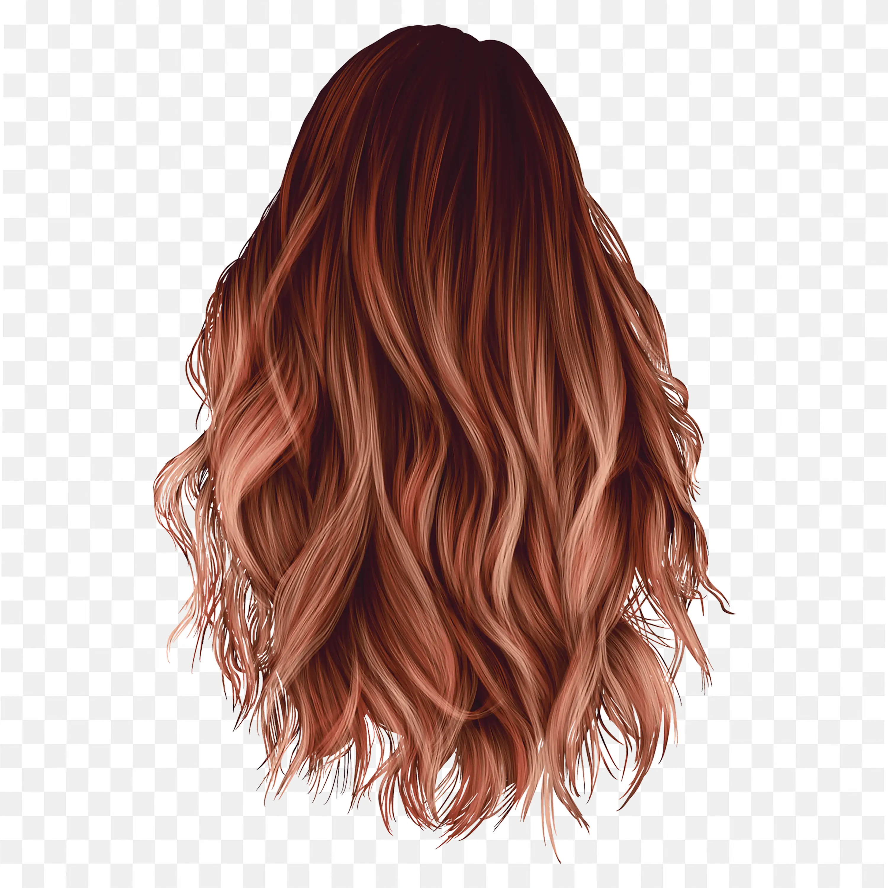 Back View of Long Wavy Brown Gradient Hair Png Image for Free
