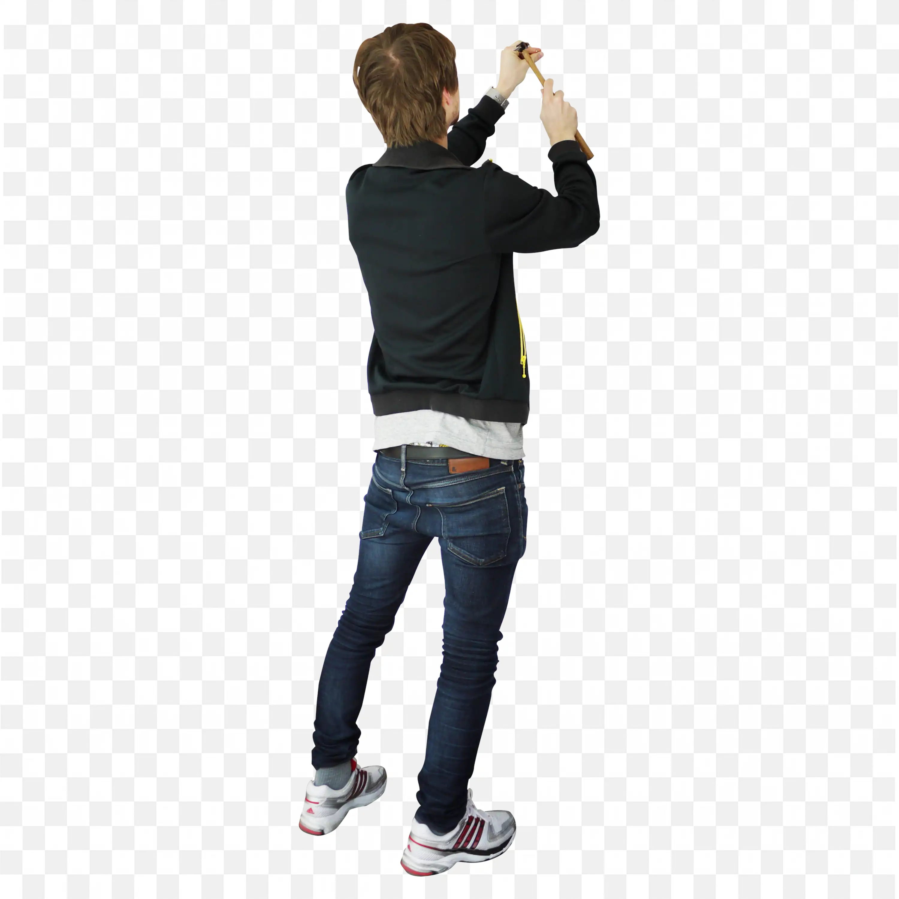 Back View of a Man in Casual Outfit Holding a Hammer Png