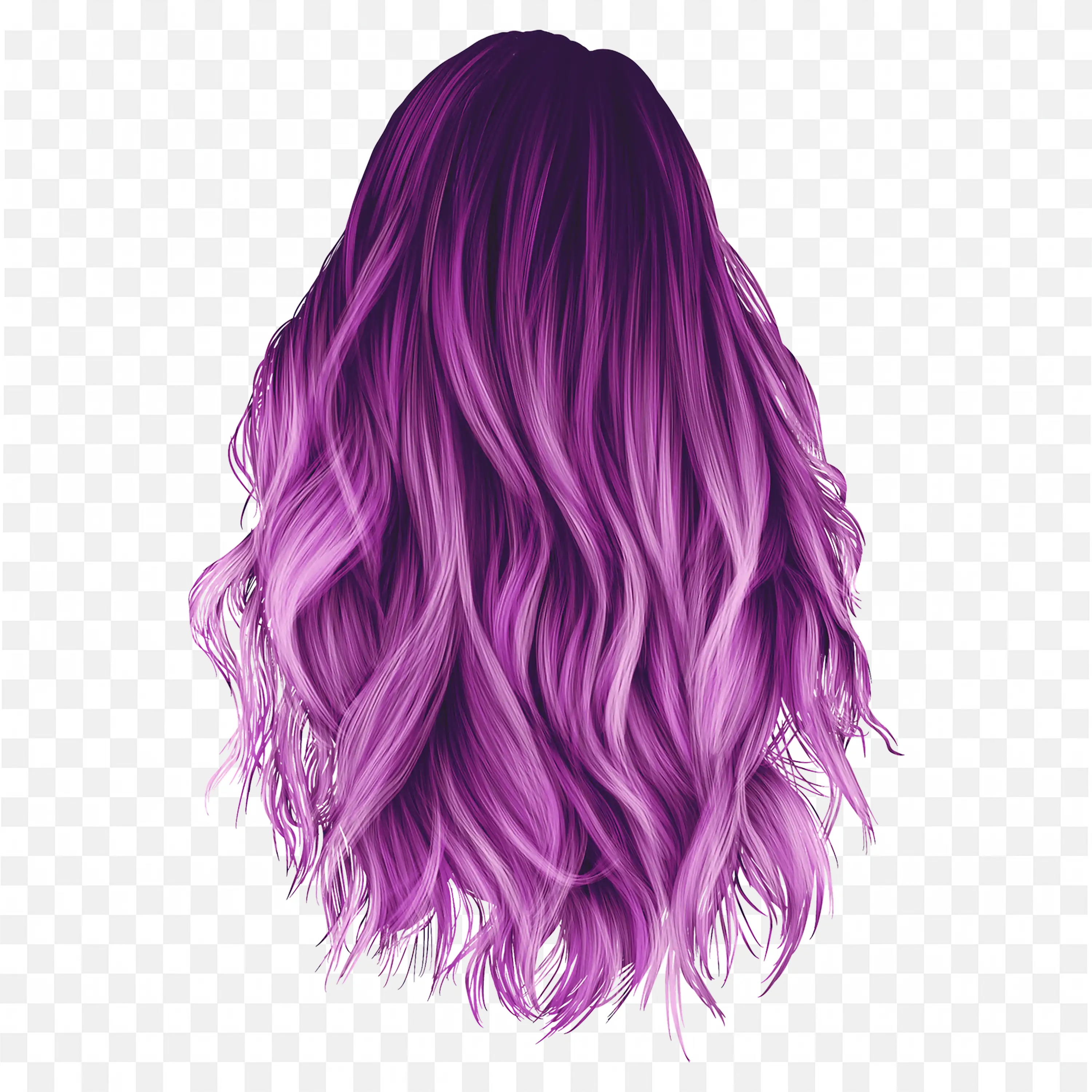 Back View of a Purple Colour Long Wavy Hair Free Png Image