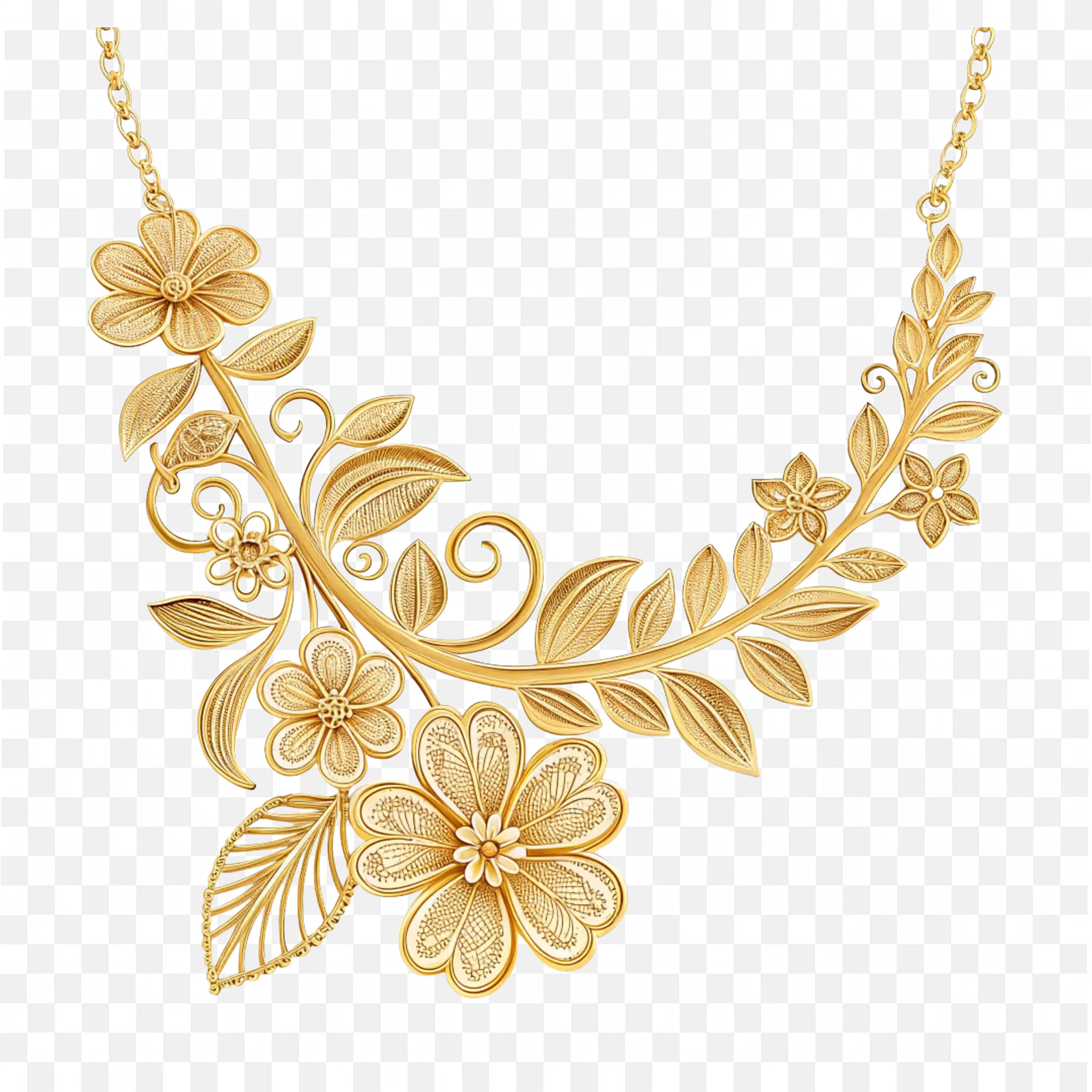 Beautiful Leaf and Flower Pattern Gold Necklace for Women