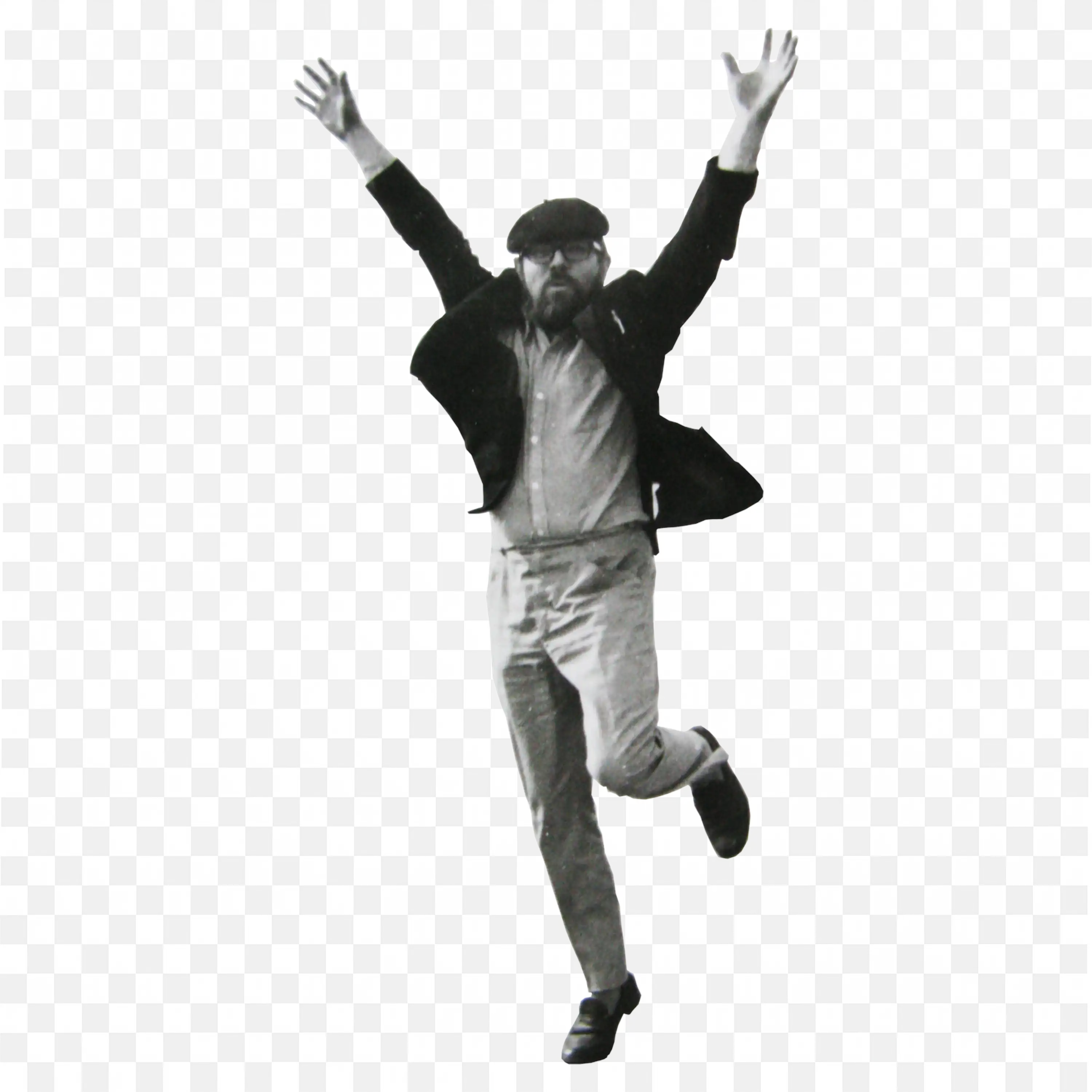 Black and White Colour Man Jumping with Arms Raised Png