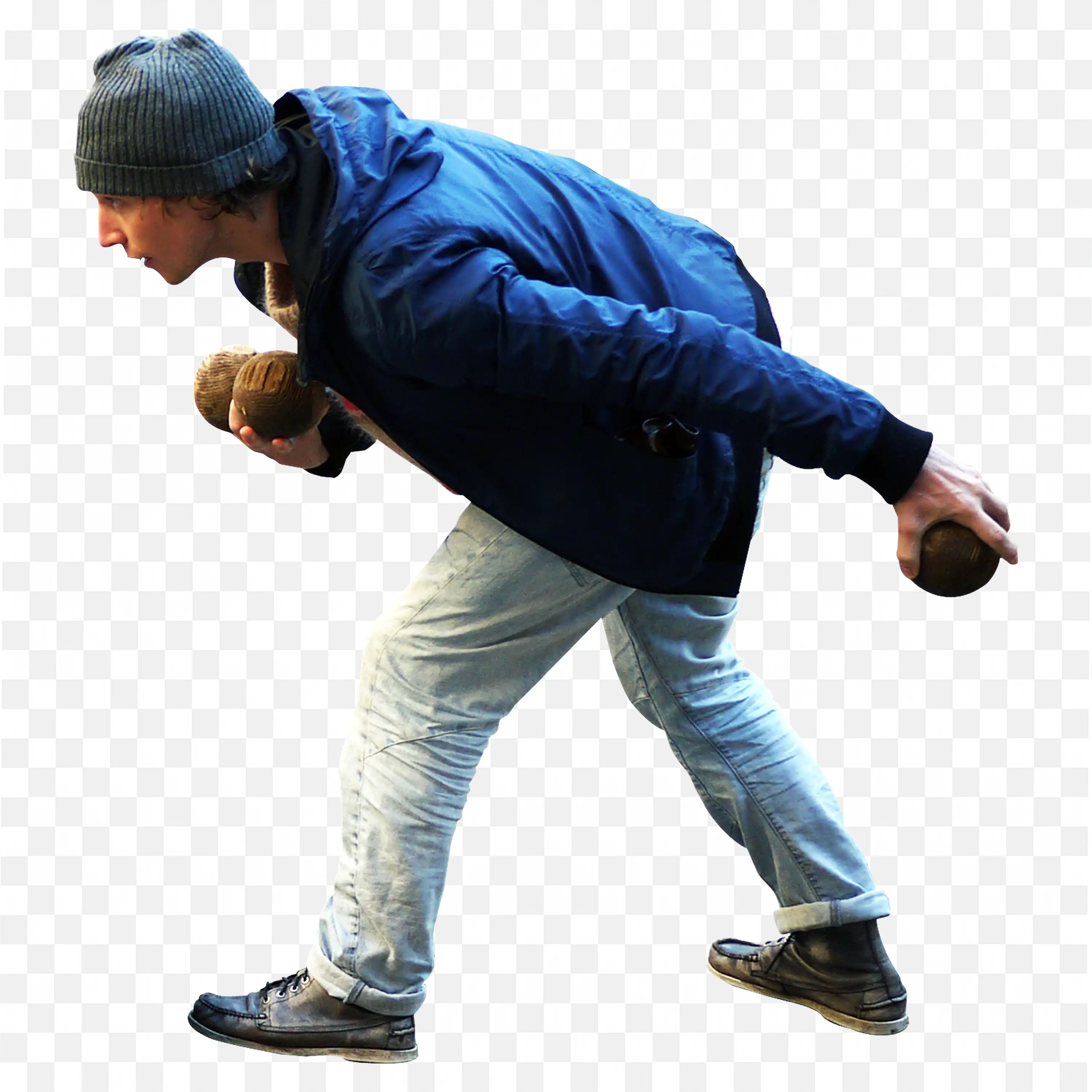 Boy in Blue Jacket and Wool Hat Holding Two Balls Free Png