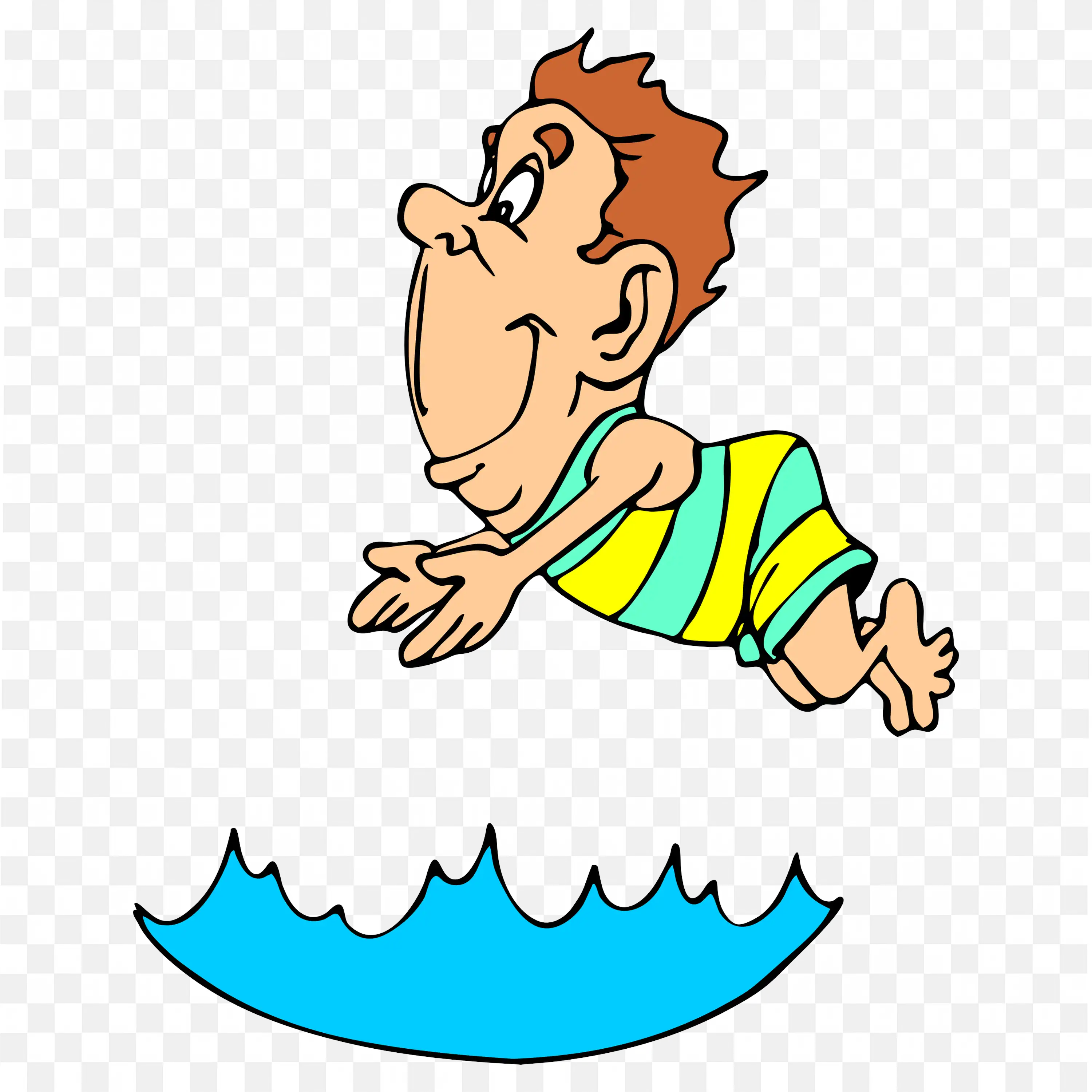 Boy Diving Into Pool Water with Excitement and Wide Eyes Png