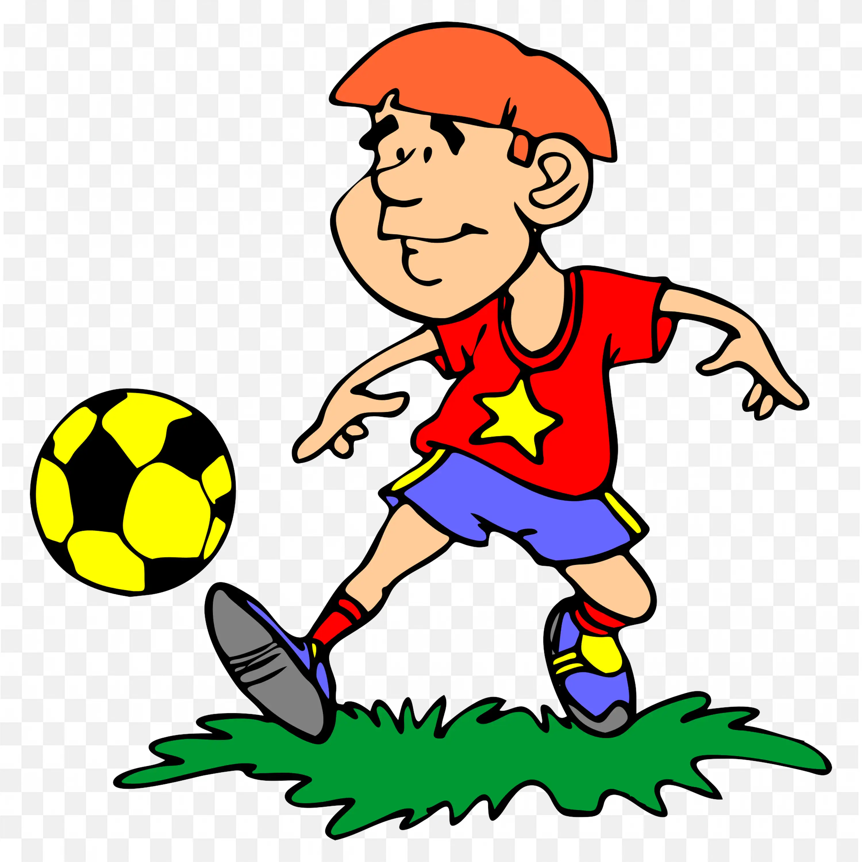 Boy Playing Soccer with Yellow Ball Cartoon Png for Free