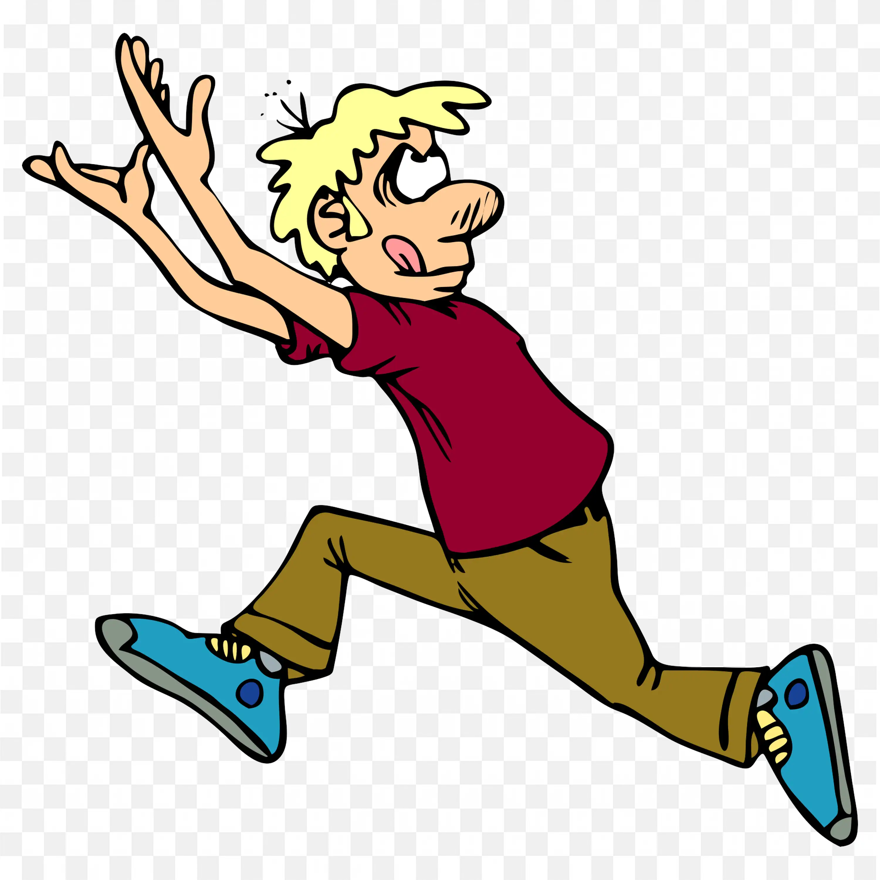 Boy with Red Shirt and Blue Shoes Jumping to Catch Png