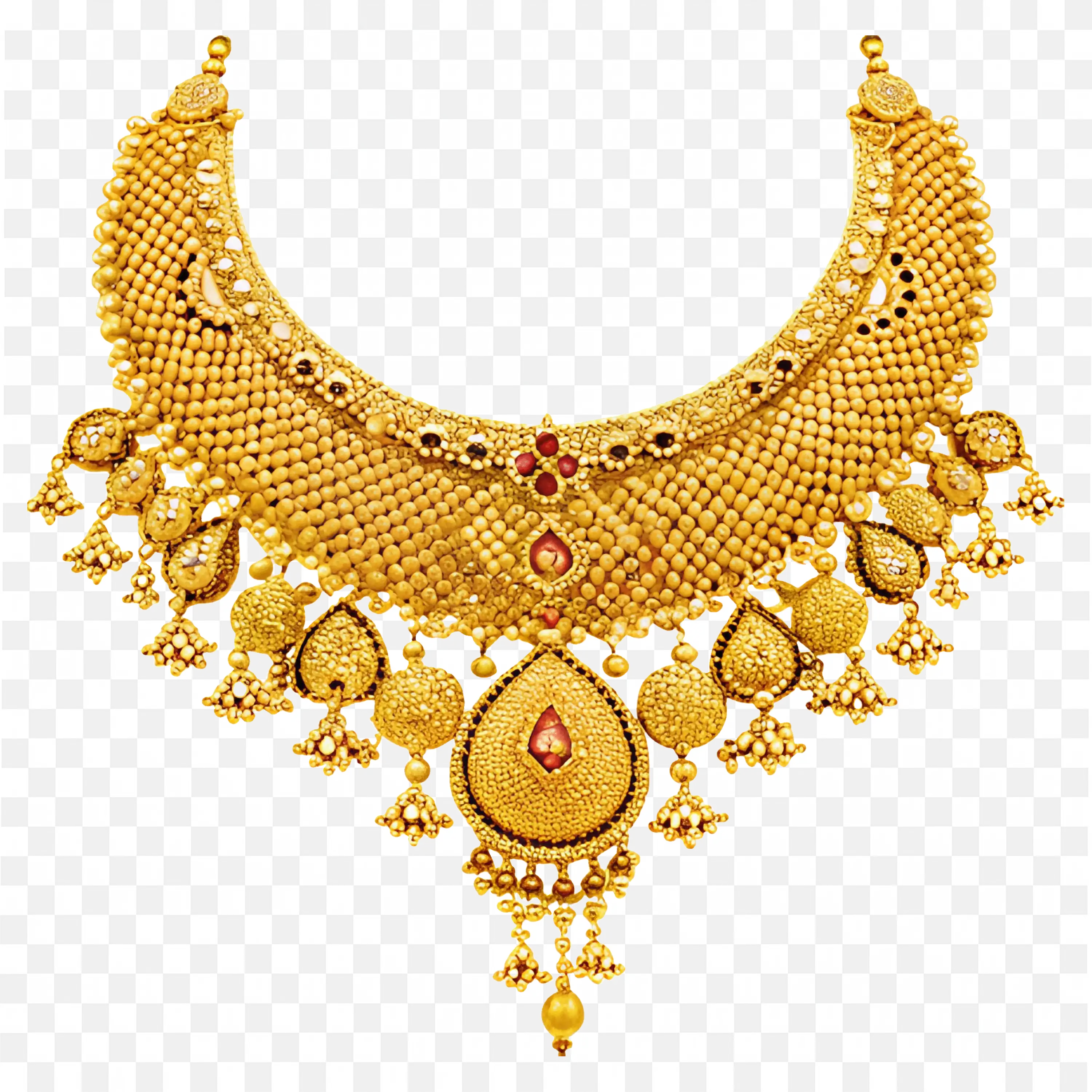 Bridal Gold Necklace with Red Stone Detail for Women Png