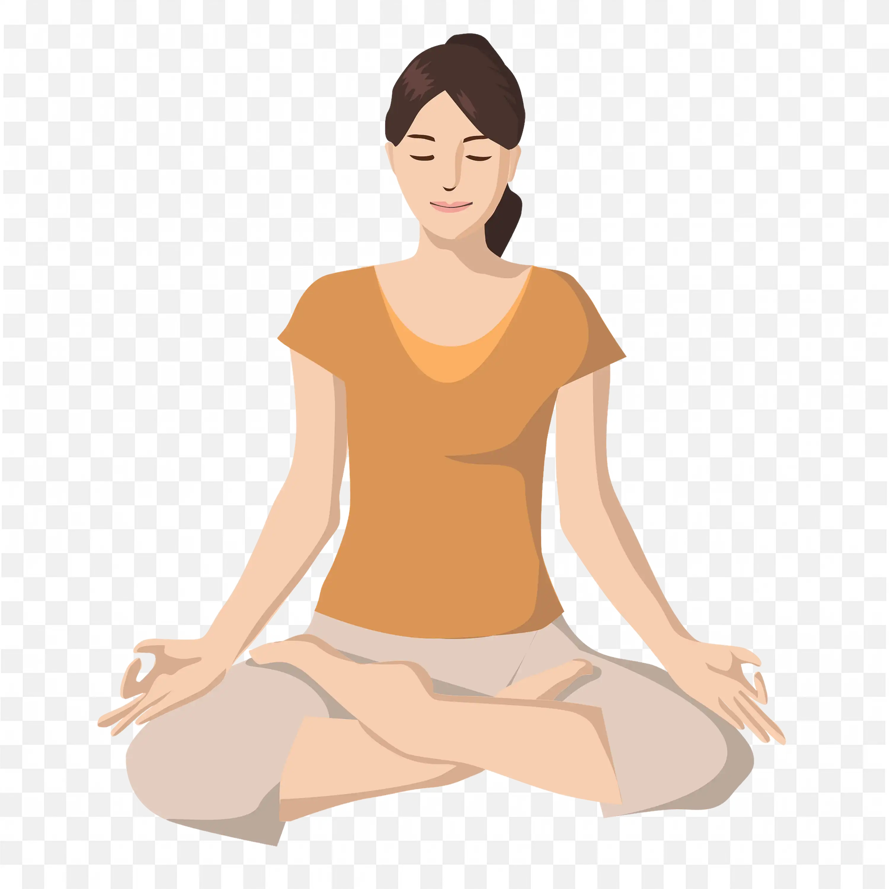 Calm Woman Meditating in Yoga Cross Legged Pose Png Free