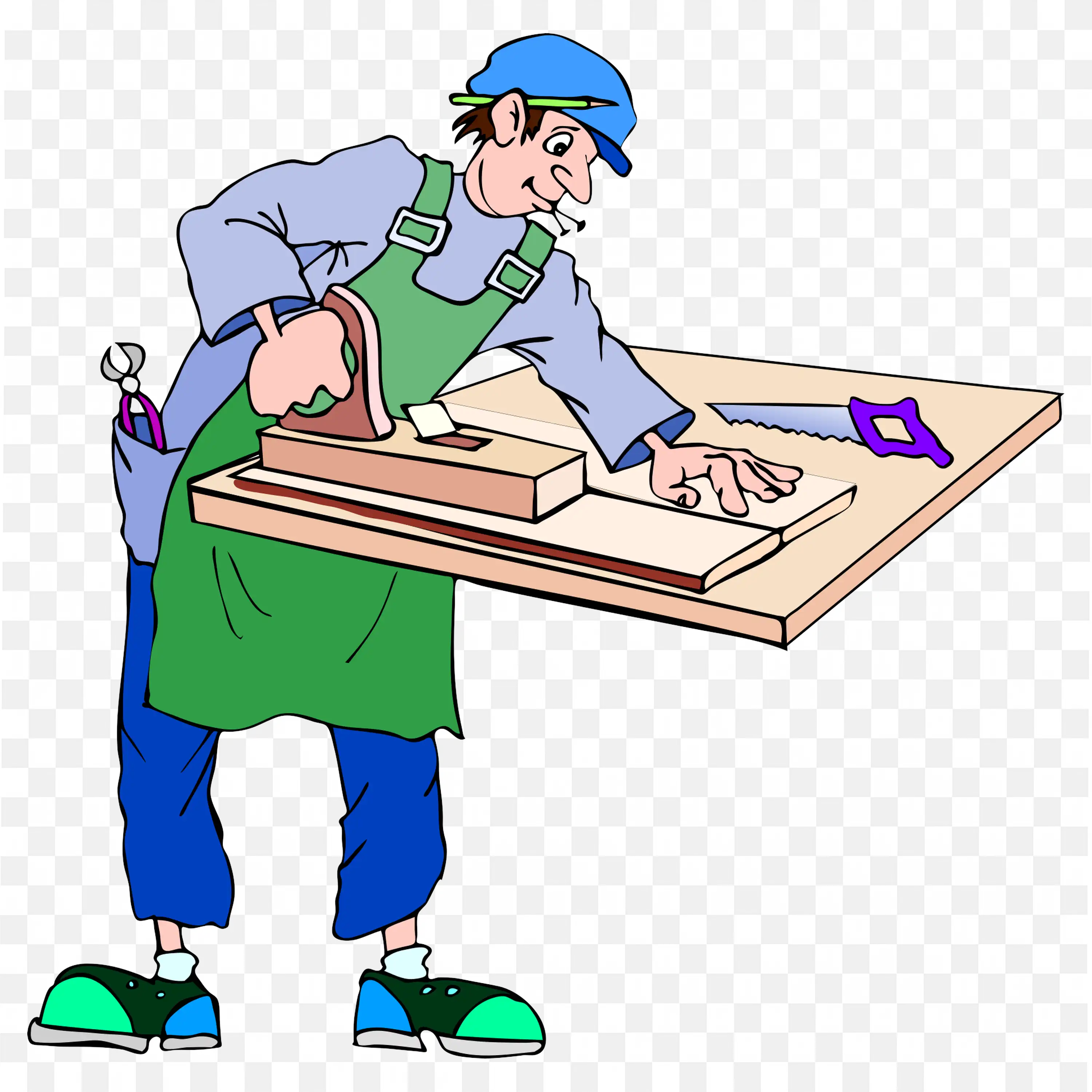 Carpenter Working on Wood Cutting with Measuring Tool Png