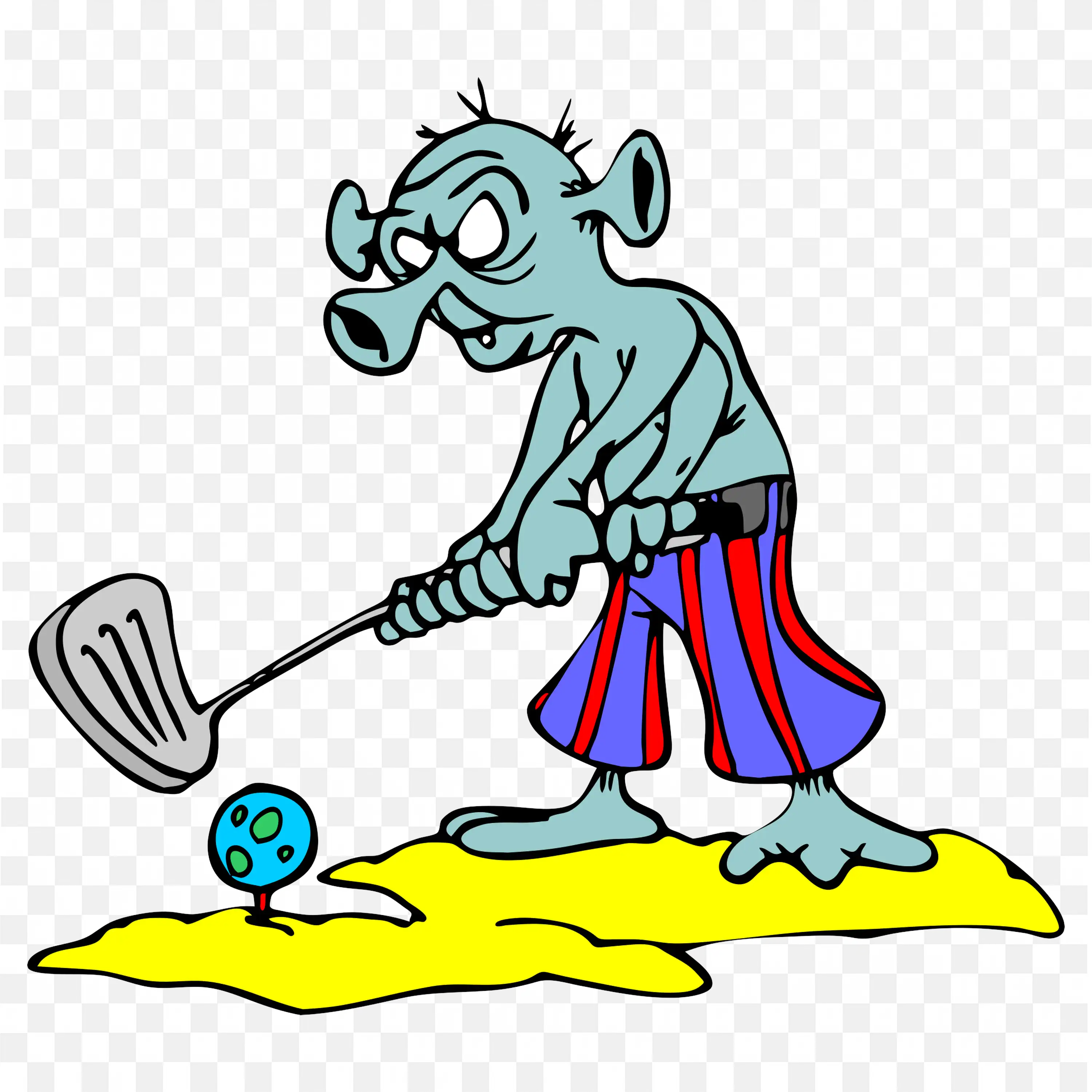 Cartoon Alien Playing Golf in Colourful Outfit Free Png