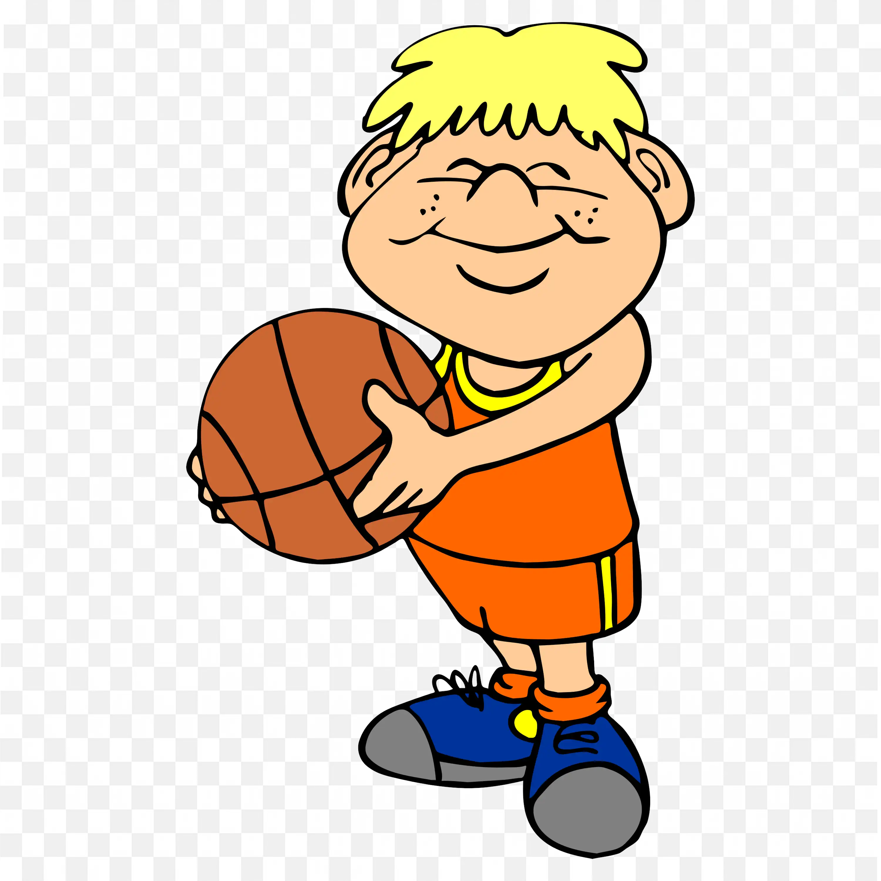 Cartoon Boy in an Orange Sports Dress Holding a Basketball