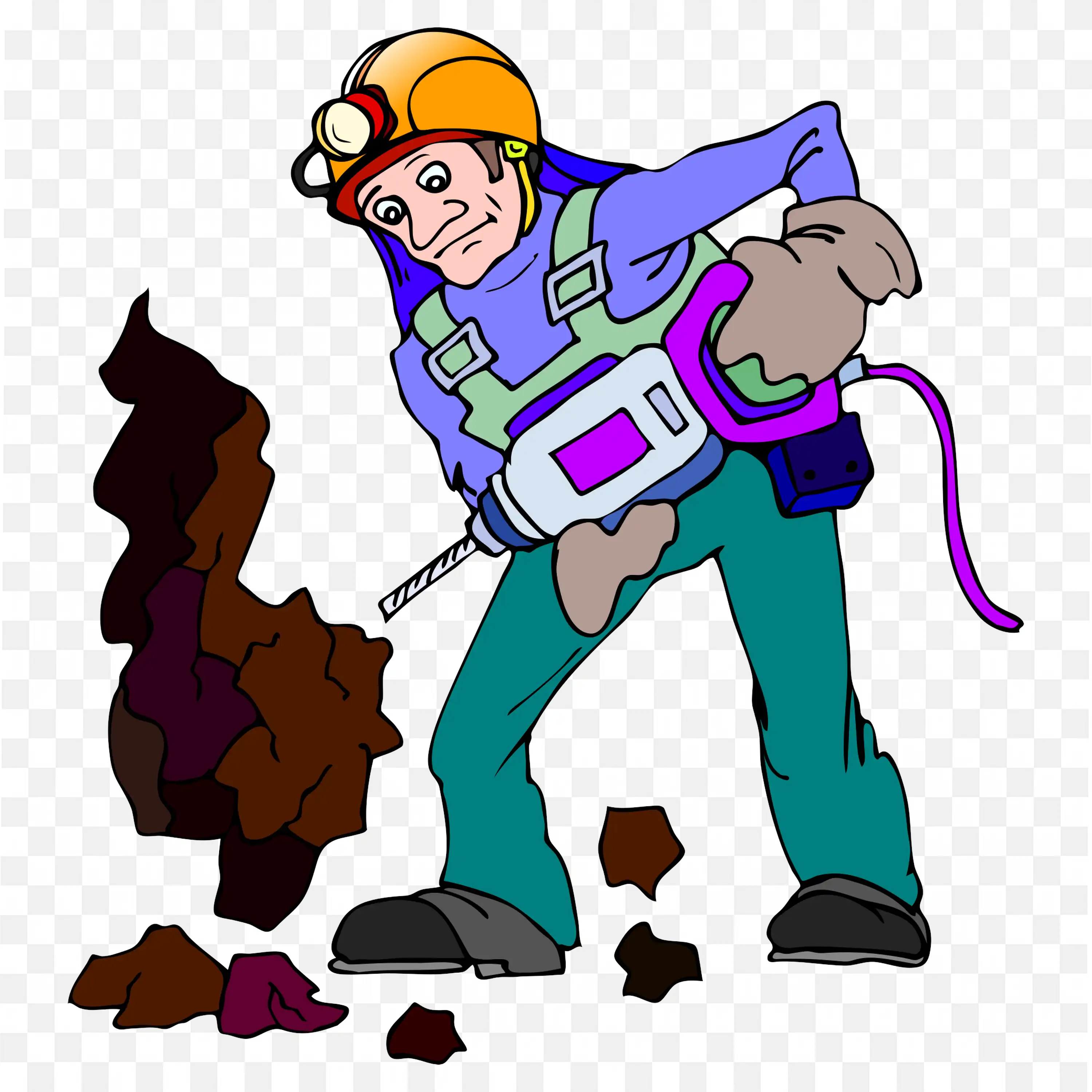 Cartoon Construction Worker Using a Jackhammer Png for Free