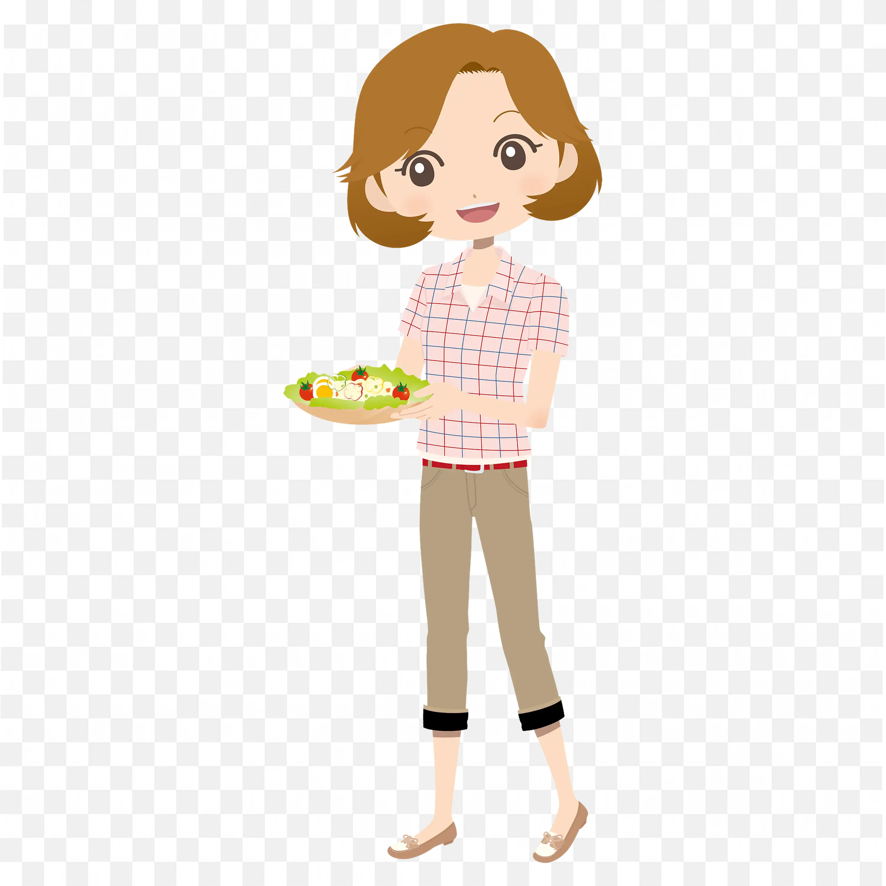 Cartoon Girl with a Smile Holding a Plate of Food Png Free
