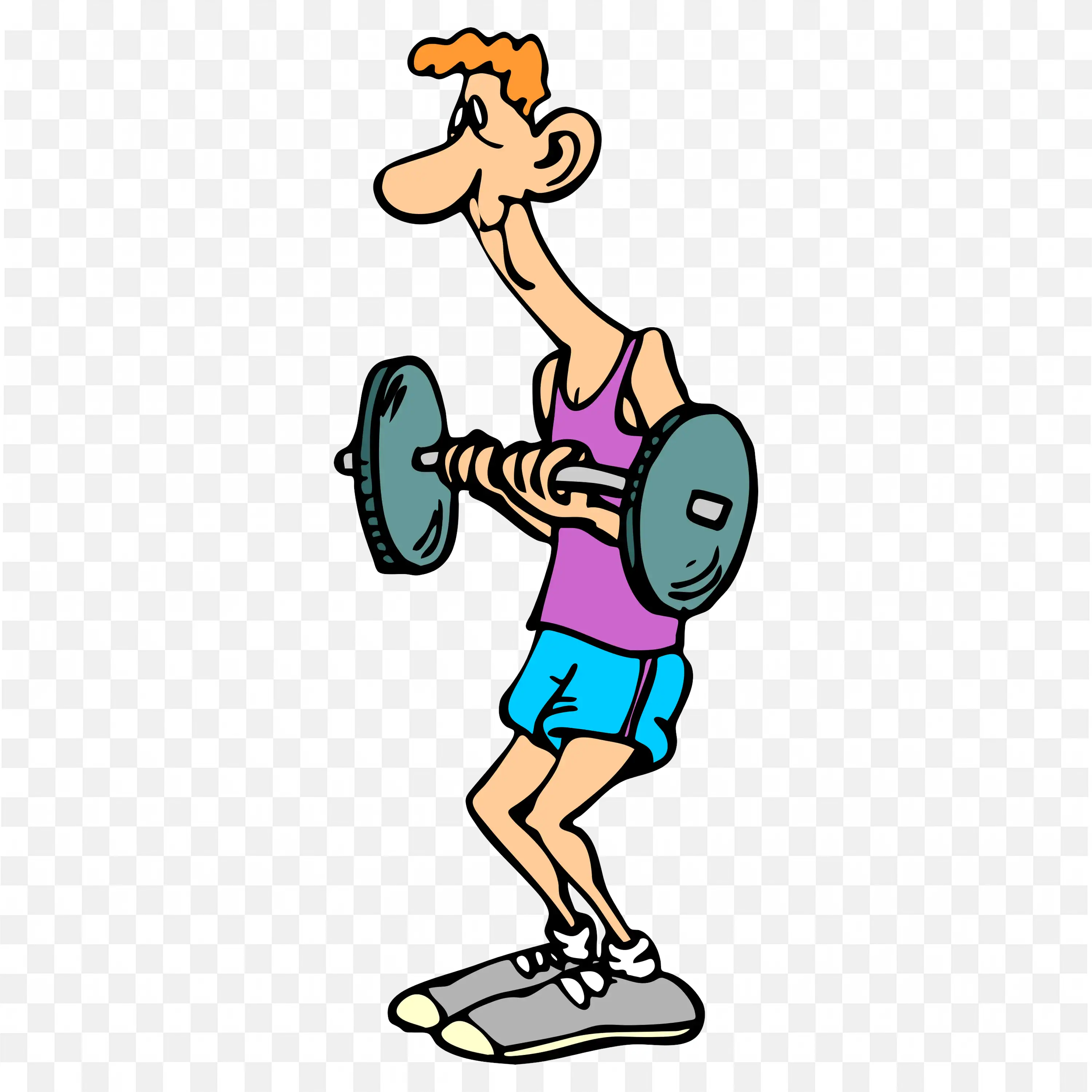 Cartoon Gym Boy in Purple Dress Lifting Weights Free Png